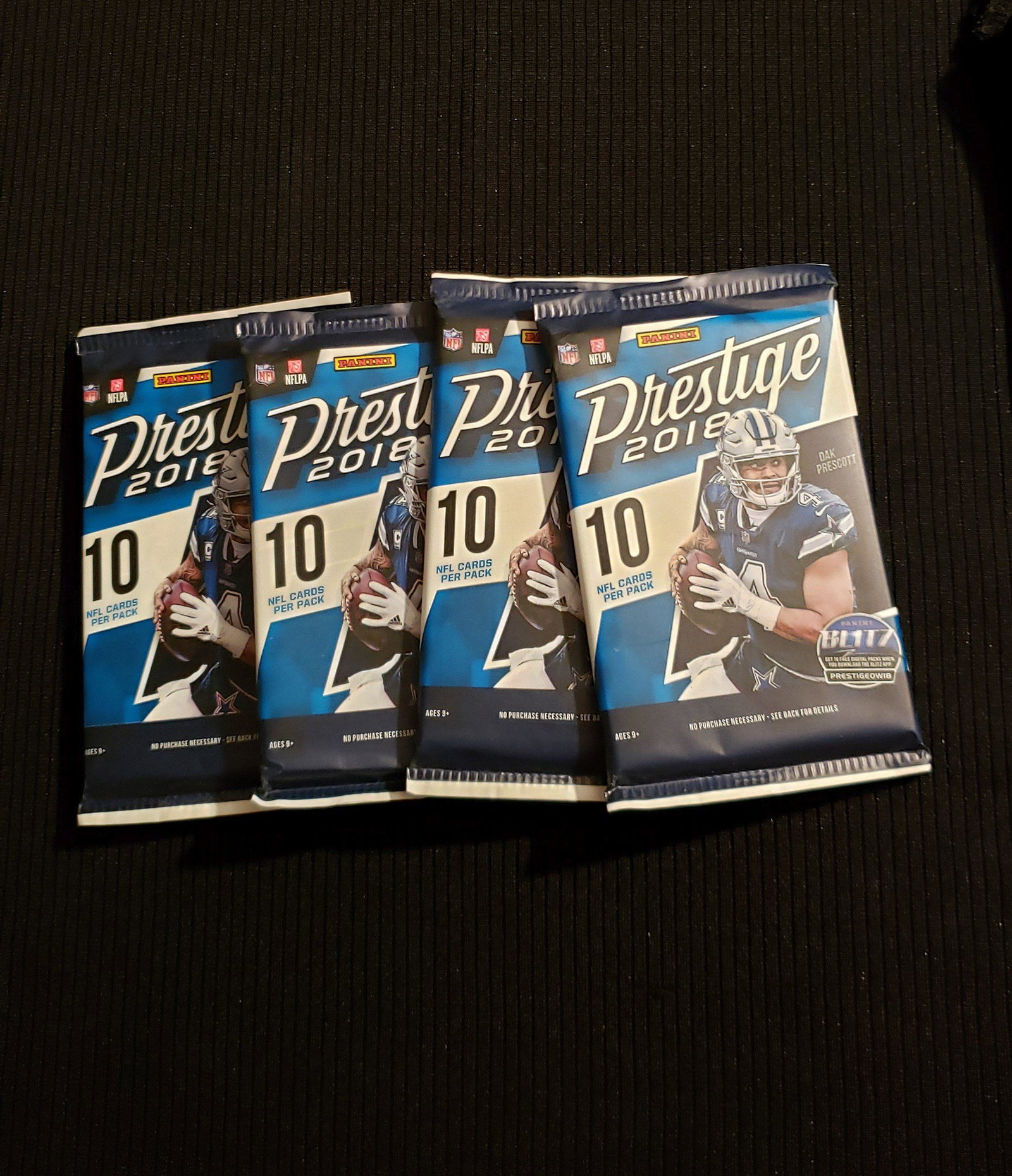 2018 PANINI PRESTIGE FootbalL 4-Pack Lot: KEY ROOKIES LAMAR JACKSON, SAM DARNOLD, NICK CHUBB, BAKER MAYFIELD, SAQUON BARKLEY