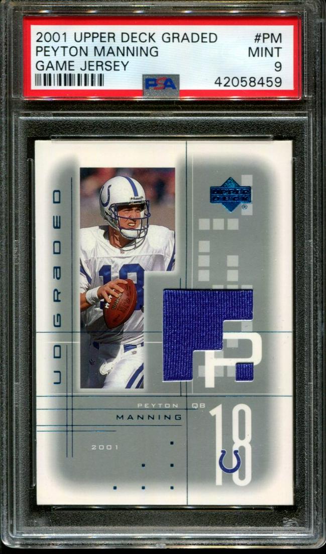 2001 GRADED GAME USED JERSEY CARD PEYTON MANNING POP 6: 2001 UPPER DECK GRADED GAME USED JERSEY PEYTON MANNING POP 6 PSA 9