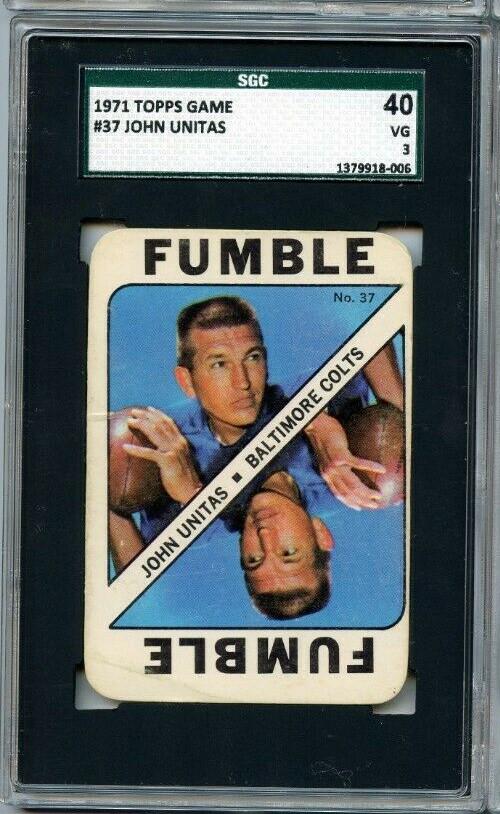 JOHNNY UNITAS BALT. COLTS SGC GRADED 1971 TOPPS GAME: JOHNNY UNITAS SGC GRADED 1971 TOPPS GAME CARD