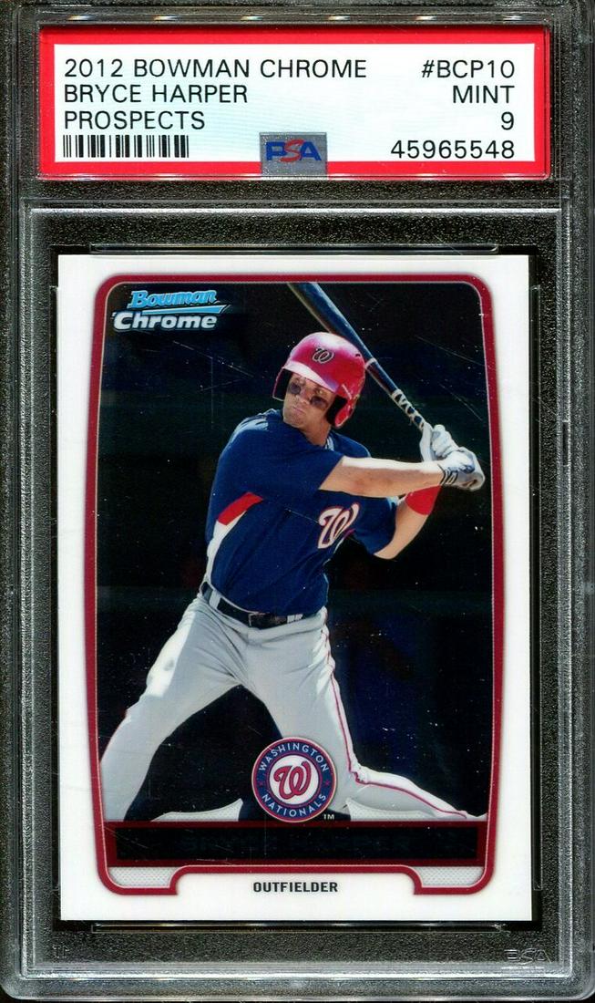 PSA GRADED 2012 BOWMAN CHROME BRYCE HARPER ROOKIE CARD: 2012 BOWMAN CHROME PROSPECTS #BCP10 BRYCE HARPER RC PSA 9