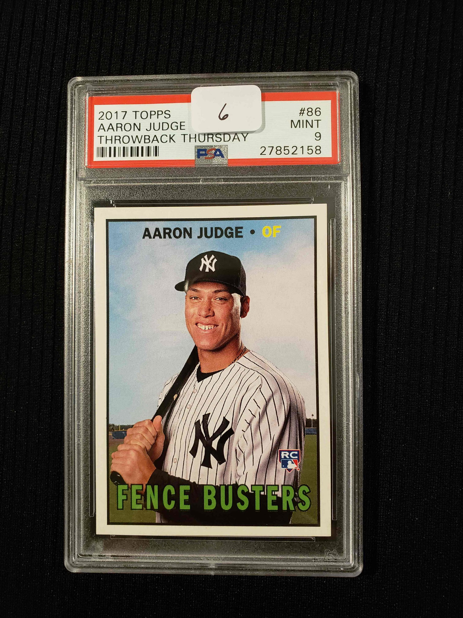 AARON JUDGE PSA GRADED ROOKIE INSERT CARD: 2017 TOPPS AARON JUDGE ROOKIE THROW BACK THURSDAY "FENCE BUSTERS" PSA 9 MINT
