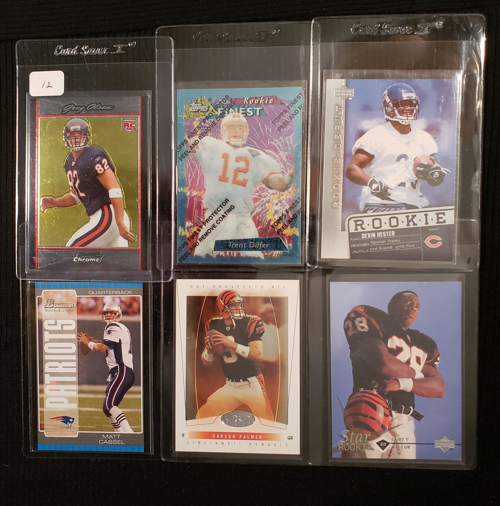 NFL FOOTBALL ROOKIE CARDS: GREG OLSON BEARS/PANTHERS, TRENT DILFER, DEVIN HESTER, COREY DILLON, MATT CASSELL, CARSON PALMER