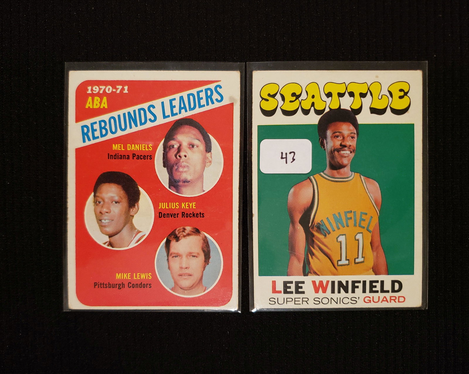 1971-72 TOPPS BASKETBALL CARDS EX+: LEE WINFIELD SUPER SONICS #103, 70-71 ABA REBOUND LEADERS #150