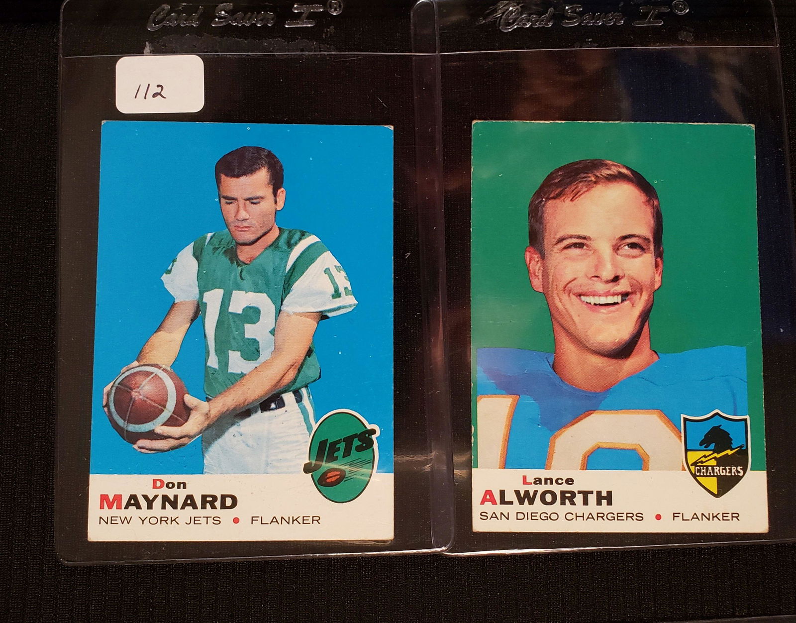 1969 TOPPS FOOTBALL CARDS: DON MAYNARD JETS AND LANCE ALWORTH CHARGERS