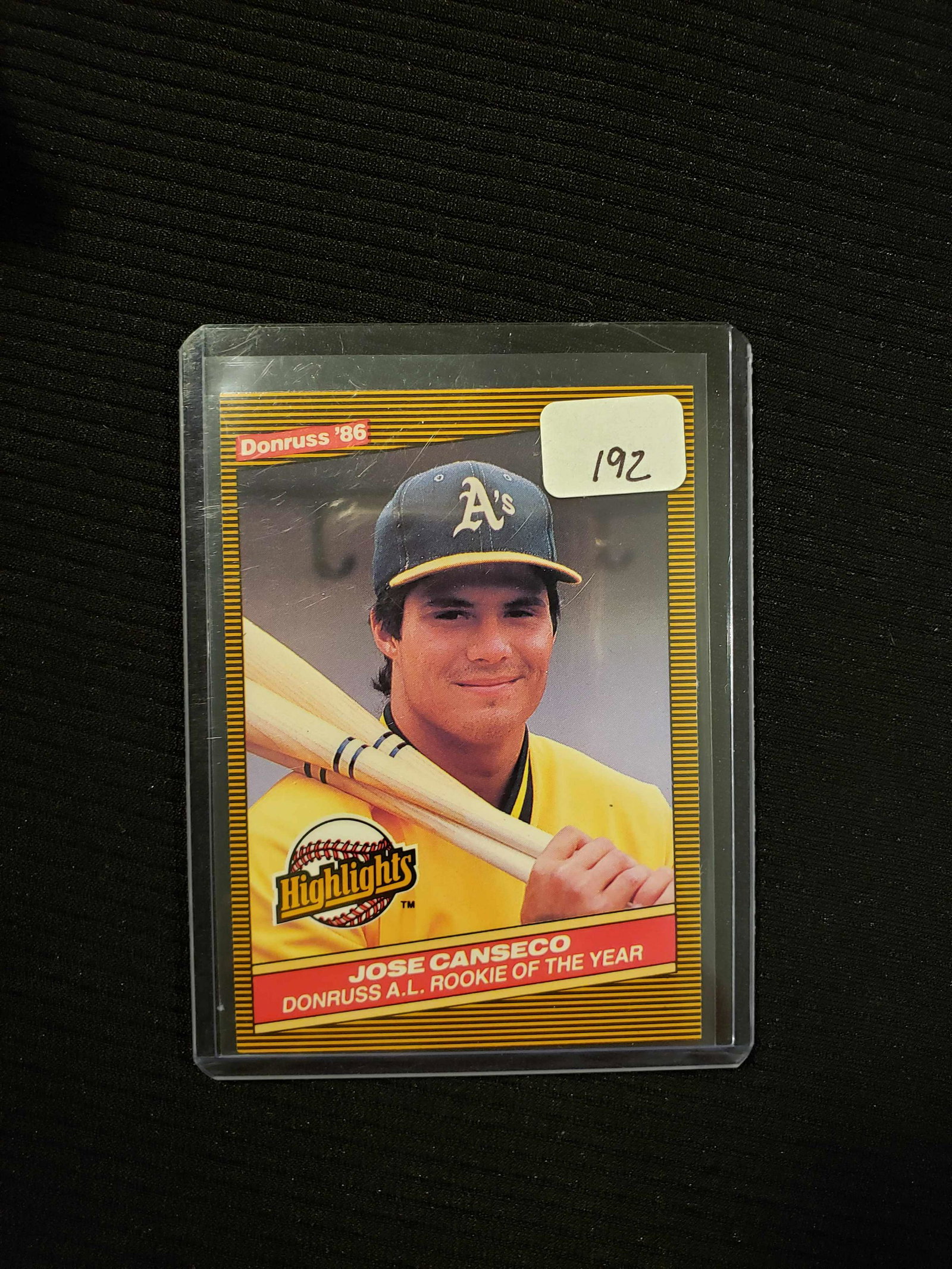 JOSE CANSECO OAKLAND A'S 1986 ROOKIDE CARD: 1986 DONRUSS HIGHLIGHTS A.L. ROY JOSE CANSECO