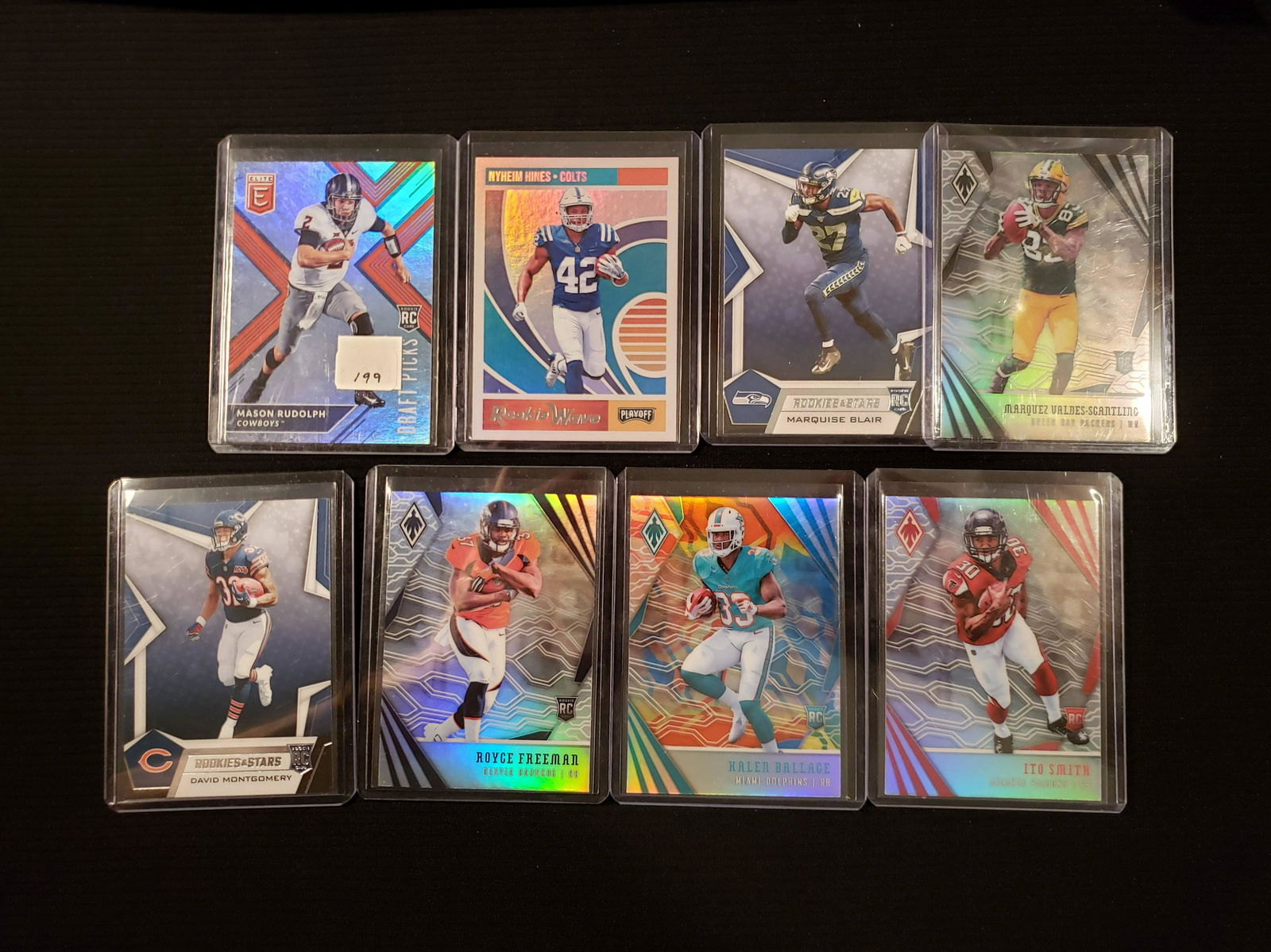 LOT OF 8 NFL ROOKIE CARDS: MASON RUDOLPH, NYHEIM HINES ROOKIE WAVE, DAVID MONTGOMERY, ROYCE FREEMAN