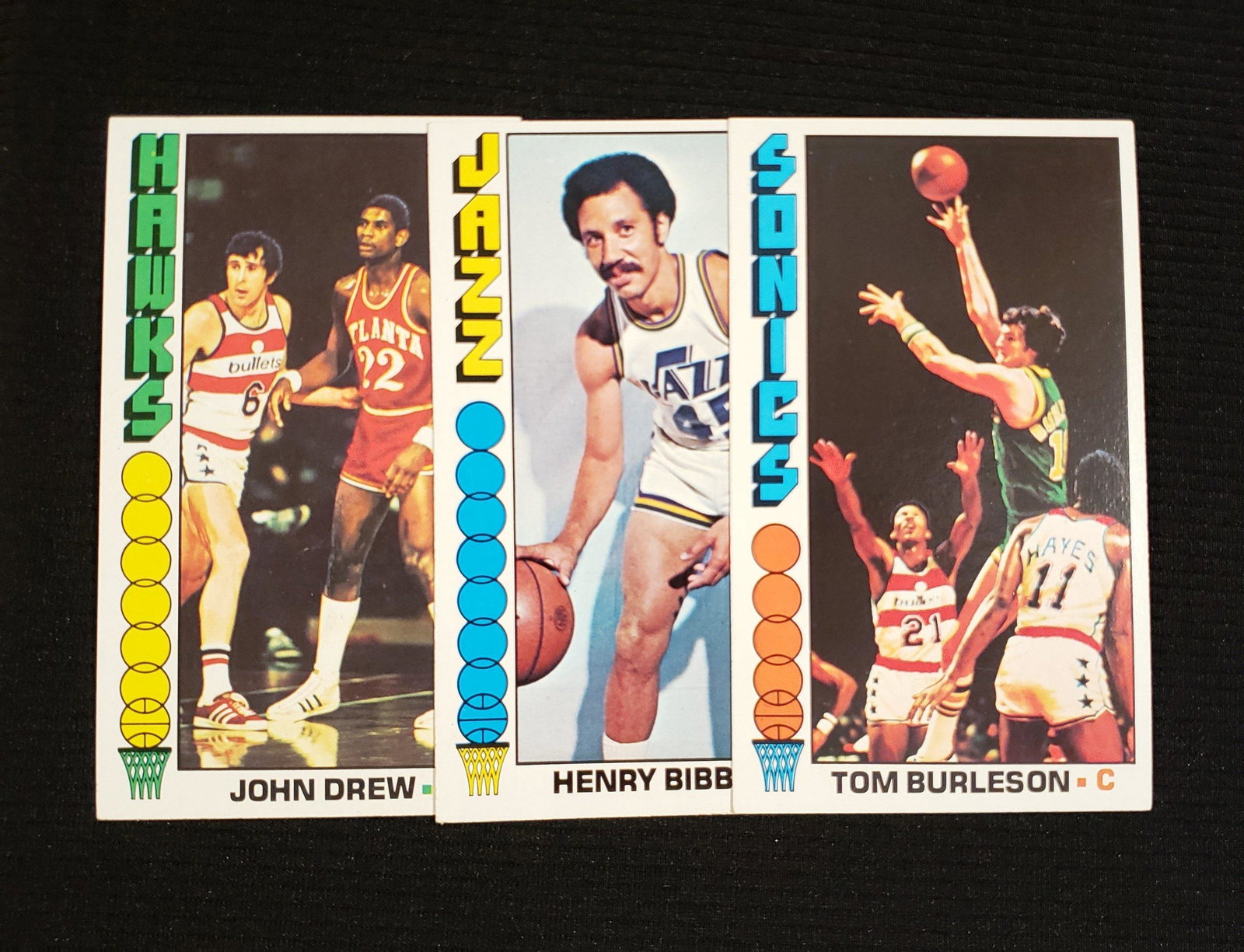 VINTAGE 1976 TOPPS JUMBO BASKETBALL CARDS: TOM BURLESON, HENRY BIBBY, JOHN DREW