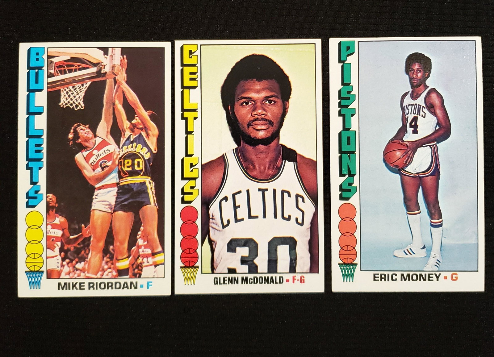 VINTAGE 1976 TOPPS JUMBO BASKETBALL CARDS: MIKE RIORDAN, GLENN MCDONALD, ERIC MONEY