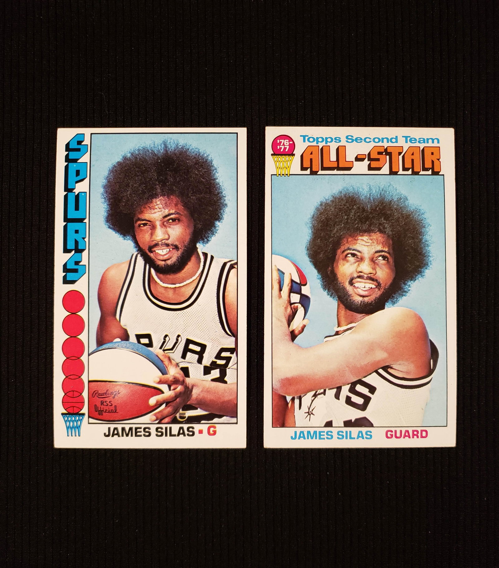 VINTAGE 1976 TOPPS JUMBO BASKETBALL CARDS: JAMES SILAS SAN ANTONIO SPURS BASE AND ALL-STAR CARD