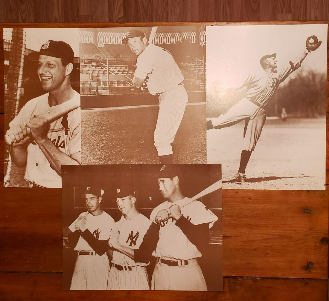 LOT OF 4 BASEBALL HOFER 11" X 14" POSTER CARDS: LOT OF 4 SEPIA/B&W 11 X 14 BLANK BACK POSTER CARDS TY COBB, MICKEY MANTLE, STAN THE MAN MUSIAL AND TED WILLIAMS/JOE DIMAGGIO/MICKEY MANTLE TRIO
