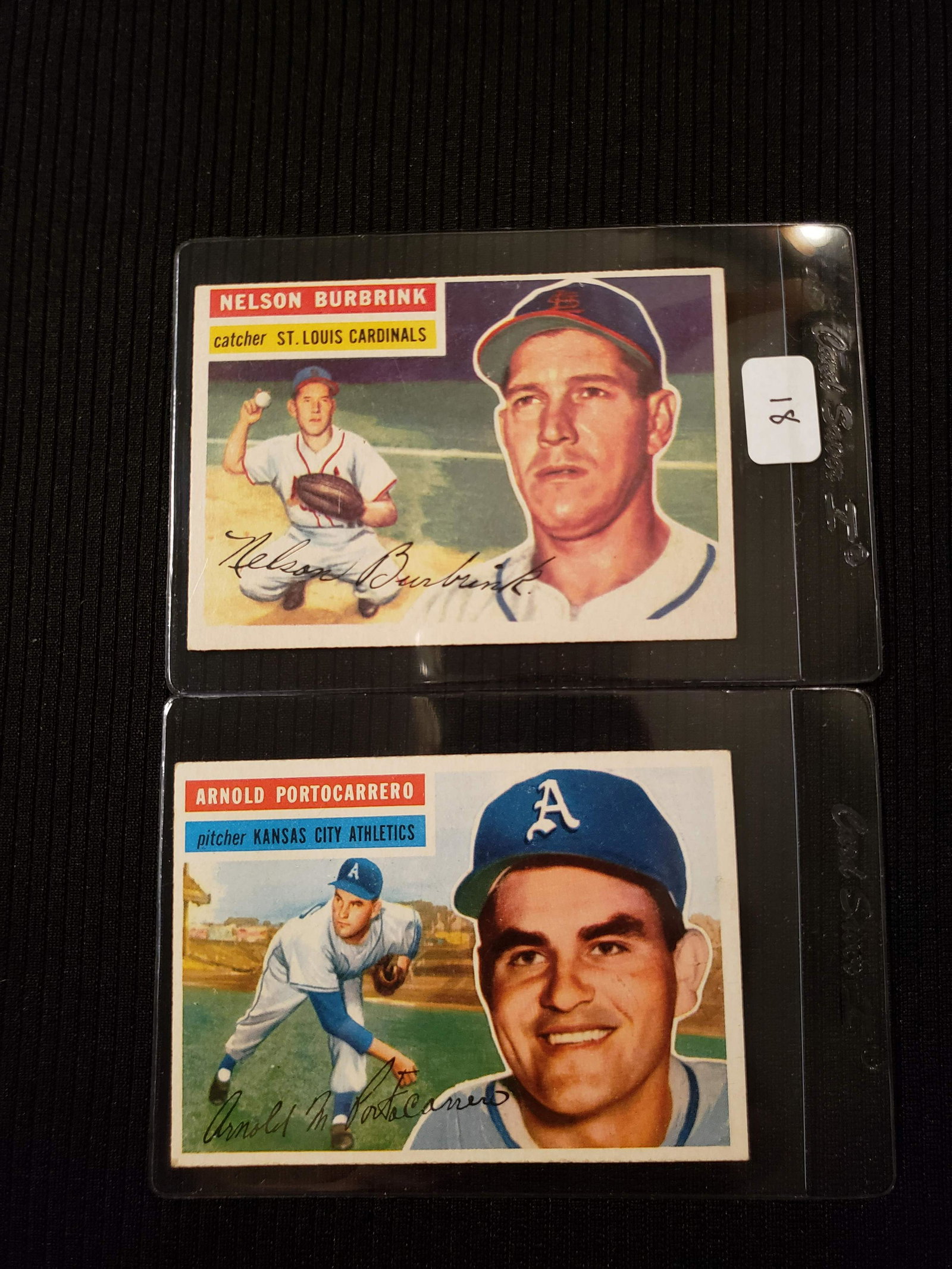 1956 TOPPS BASEBALL CARDS VGEX: NELSON BRUBRINK CARDINALS AND ARNIE PORTOCARRERO KC A'S