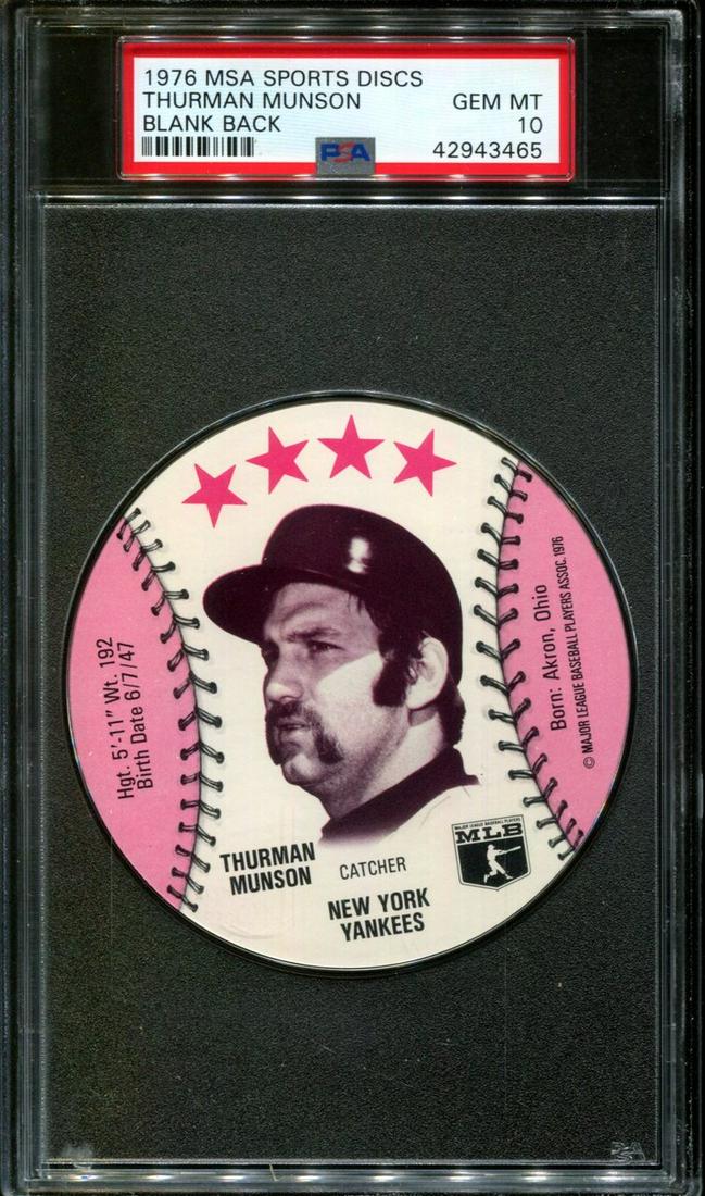 1976 MSA SPORTS DISCS THURMAN MUNSON BLANK BACK PSA 10 (1 of 1)