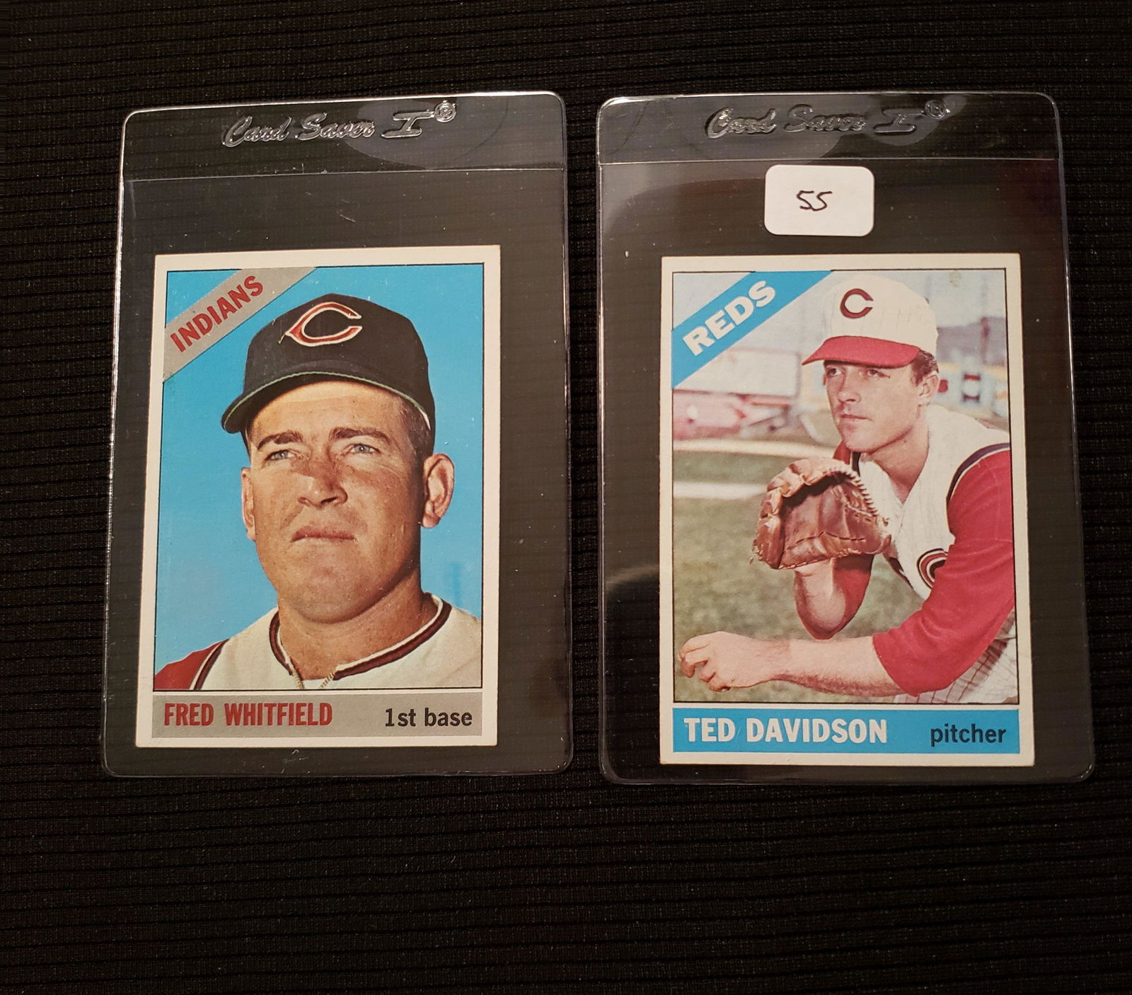 1966 TOPPS BASEBALL CARDS: TED DAVIDSON REDS, FRED WHITFIELD CLEVE. INDIANS