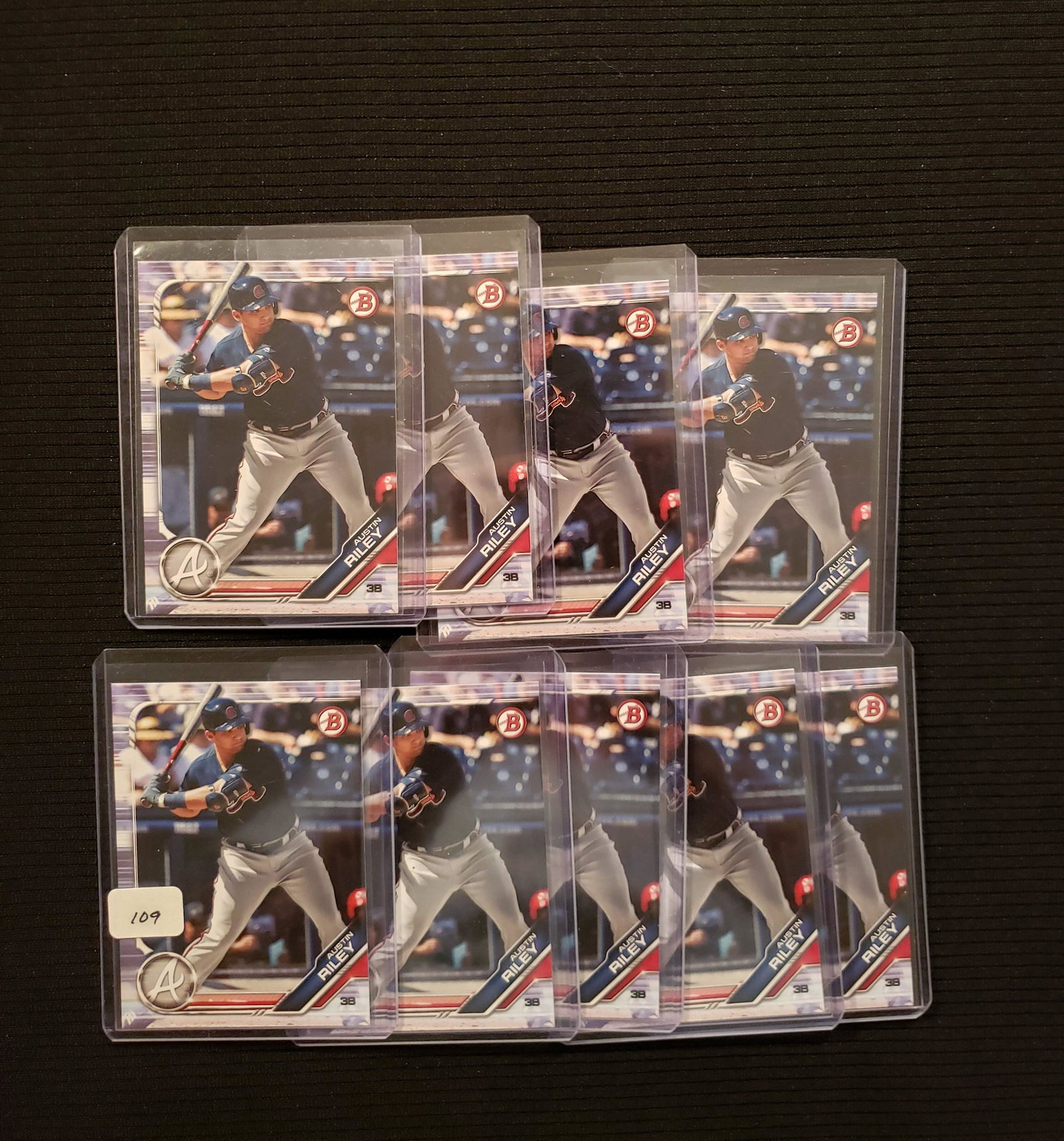 AUSTIN RILEY ATLANTA BRAVES PROSPECT LOT: 2019 BOWMAN DRAFT AUSTIN RILEY 9 CARD PROSPECTOR LOT
