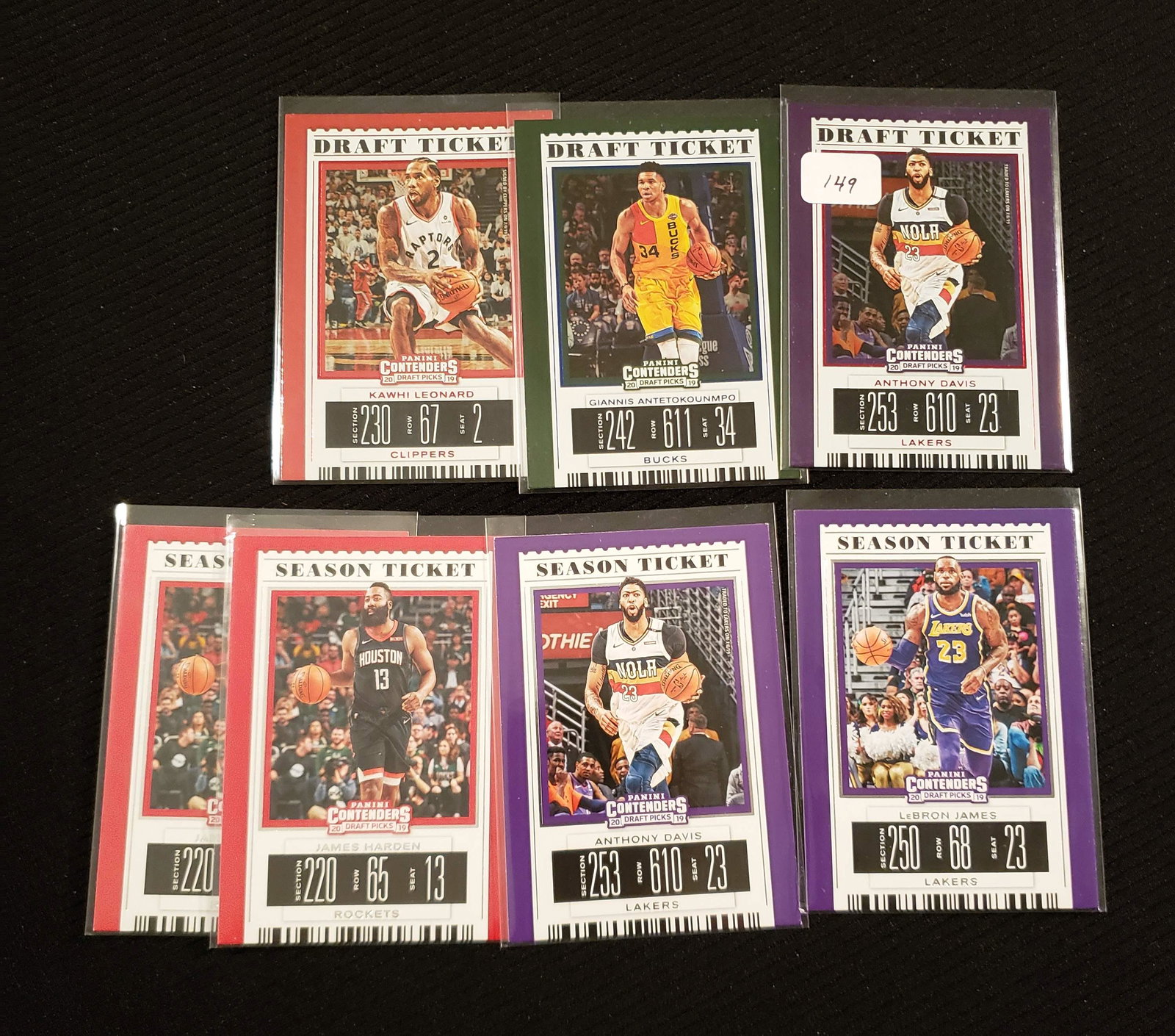 PANINI CONTENDERS BASKETBALL WITH GIANNIS FOIL SP: GIANNIS THE GREEK FREAK FOIL VARIATION, LEBRON, HARDEN FOIL SP, DAVIS FOIL SP, LEONARD