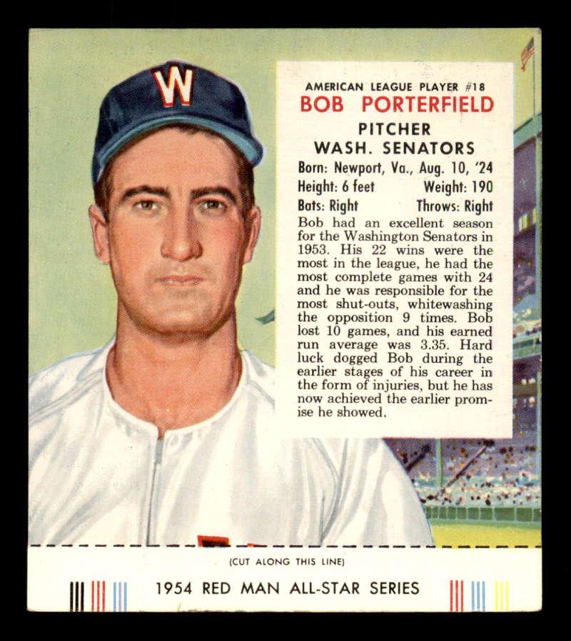 1954 Red Man AL w Tab #18 Bob Porterfield VGEX (1 of 2)