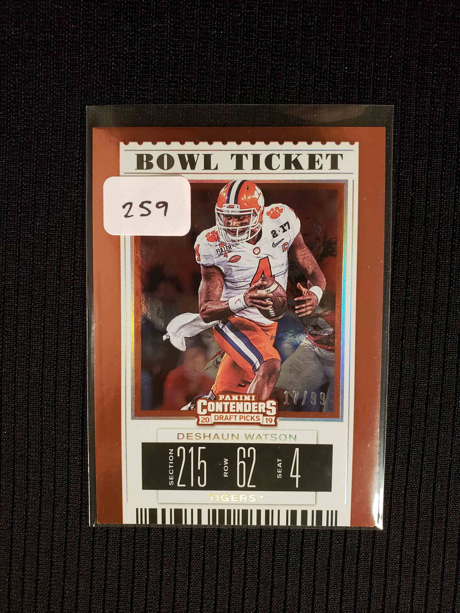PANINI CONTENDERS DESHAUN WATSON BOWL TICKET 17/99: DESHAUN WATSON NUMBERED FOIL SP 17/99