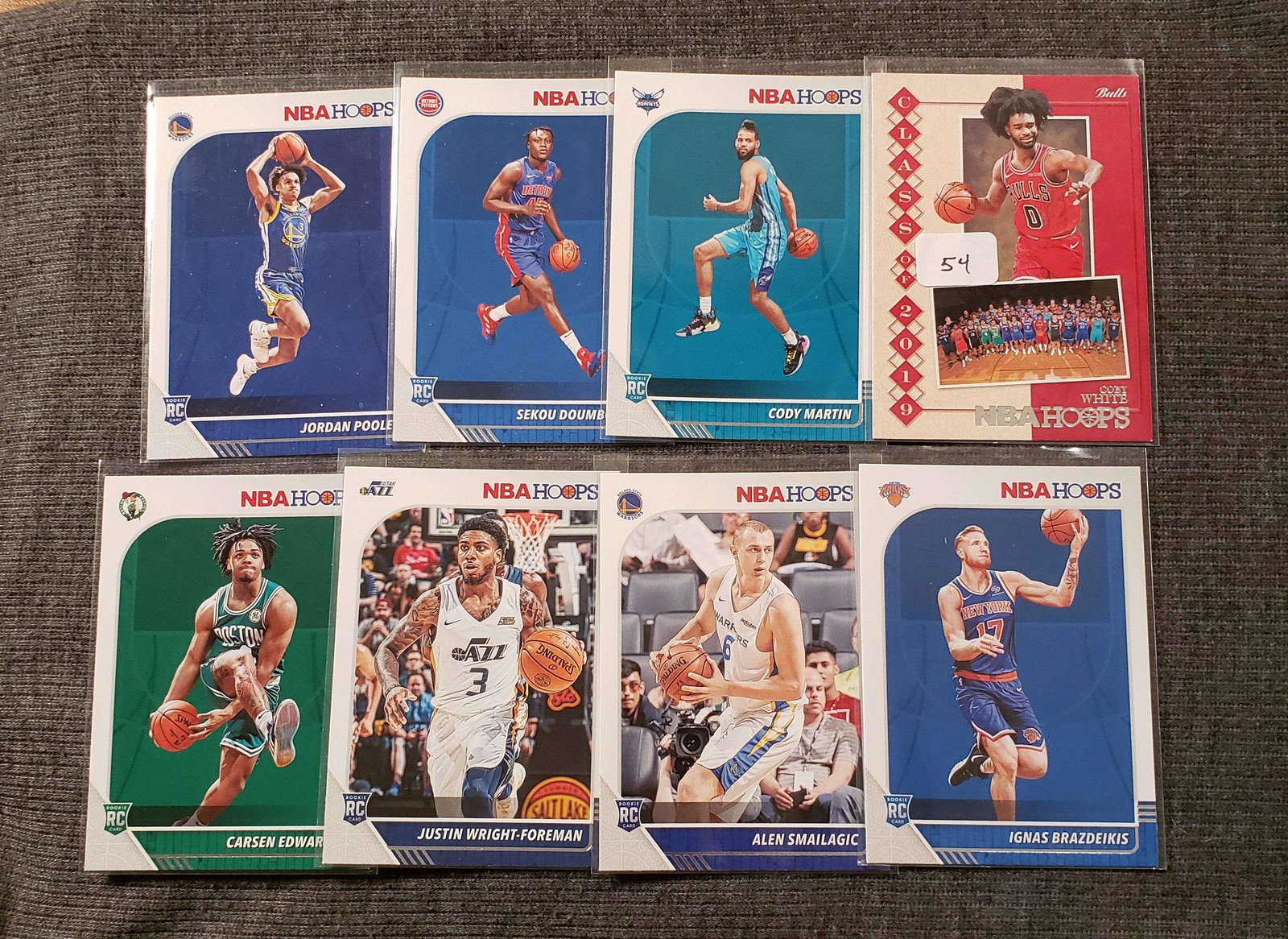 LOT OF 8 2019-20 NBA HOOPS ROOKIE CARDS: CODY WHITE, SEKOU DOUMBOUYA, JORDAN POOLE, CARSEN EDWARDS