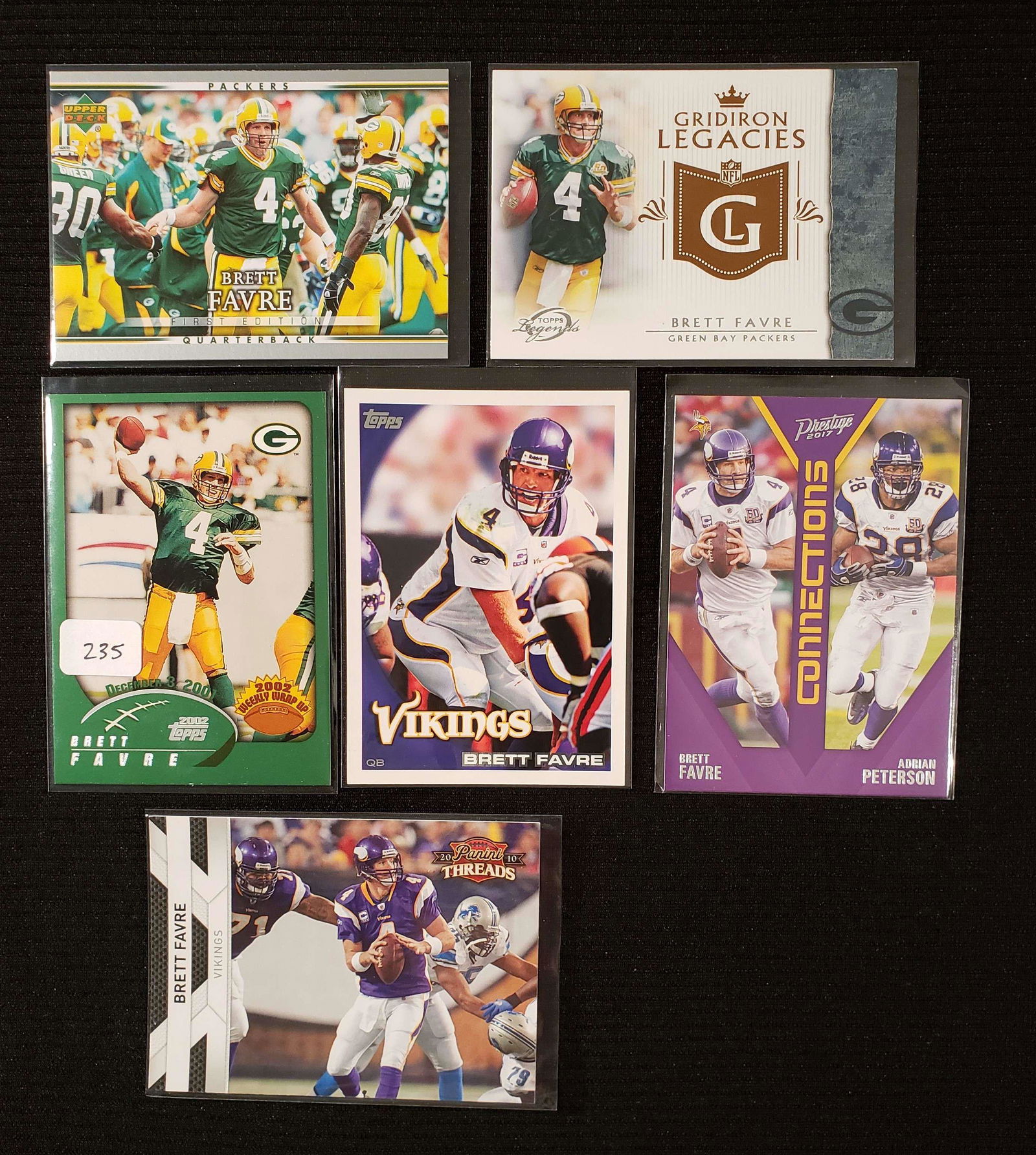 LOT OF 6 BRETT FARVE VIKINGS AND PACKERS CARDS (1 of 1)