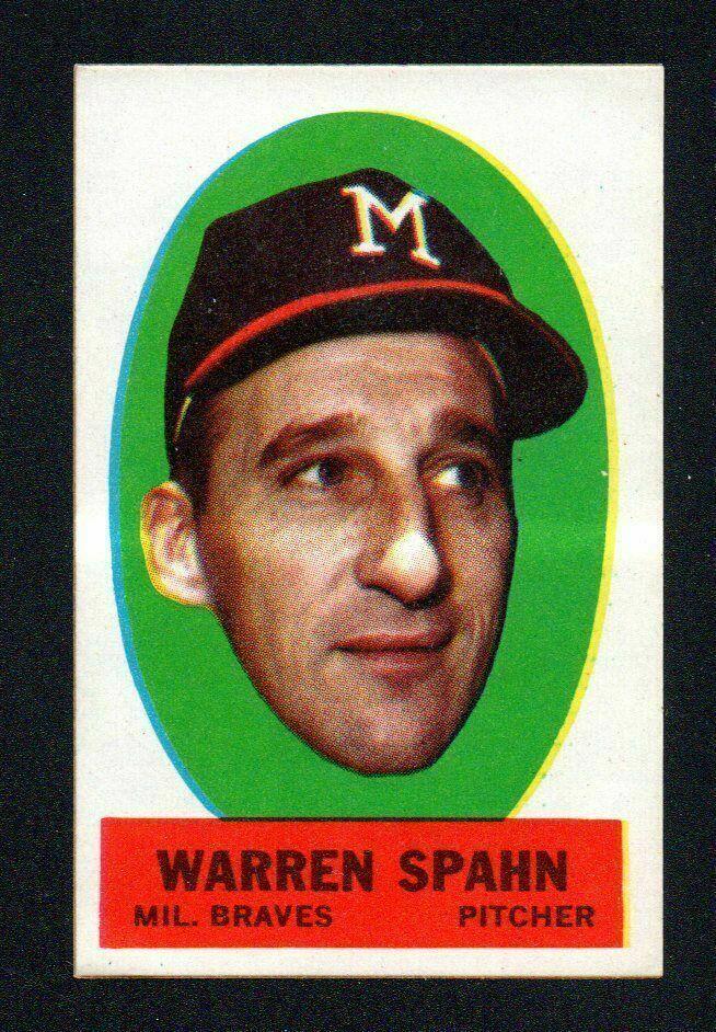 RARE 1963 TOPPS WARREN SPAHN STICKER SHARP (1 of 2)