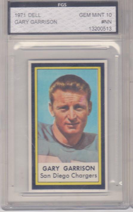 GRADED GARY GARRISON 1971-72 DELL PHOTOS CARD: 1971-72 Dell Photos Gary Garrison SAN DIEGO CHARGERS Graded Gem-10 Mint 10 FGS Finest Grading Service