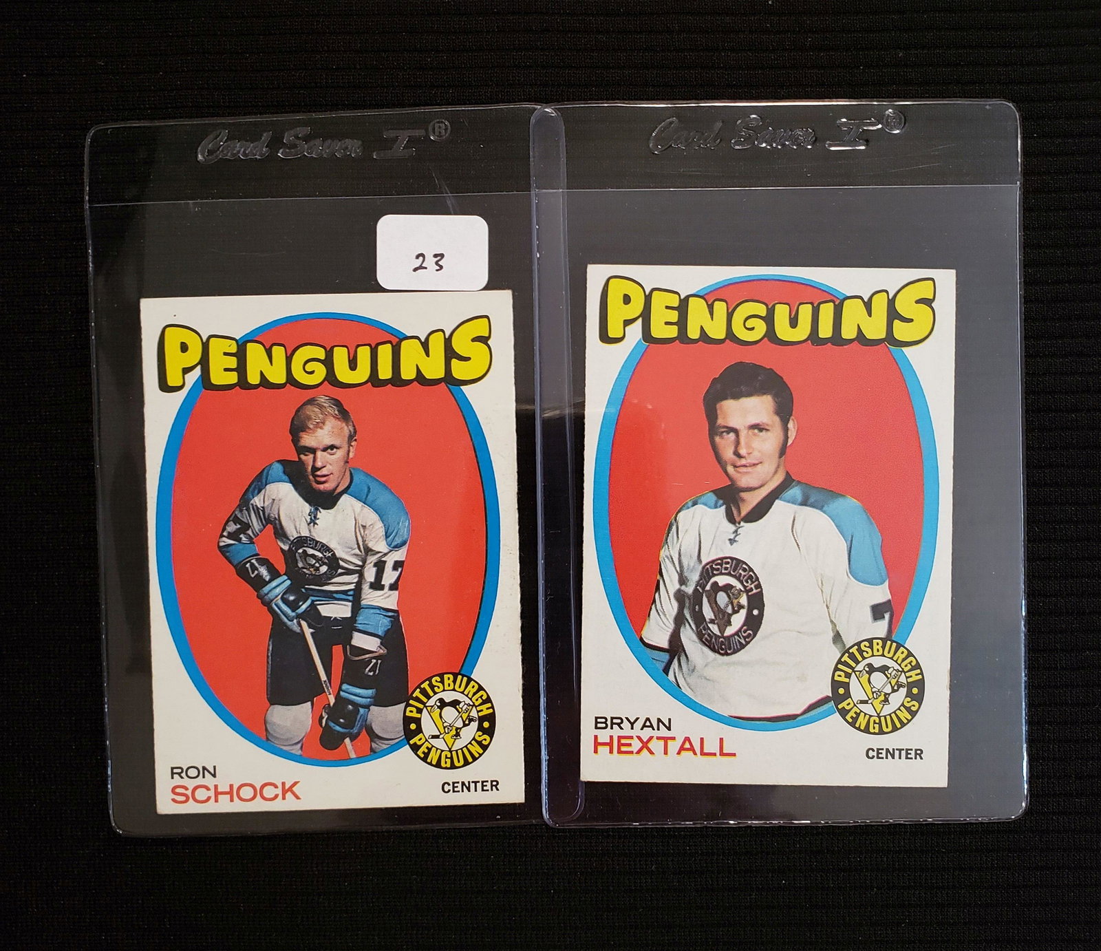 LOT OF 2 1971-72 TOPPS HOCKEY CARDS: RON SCHOOK AND BRYAN HEXTAL PITTS PENGUINS