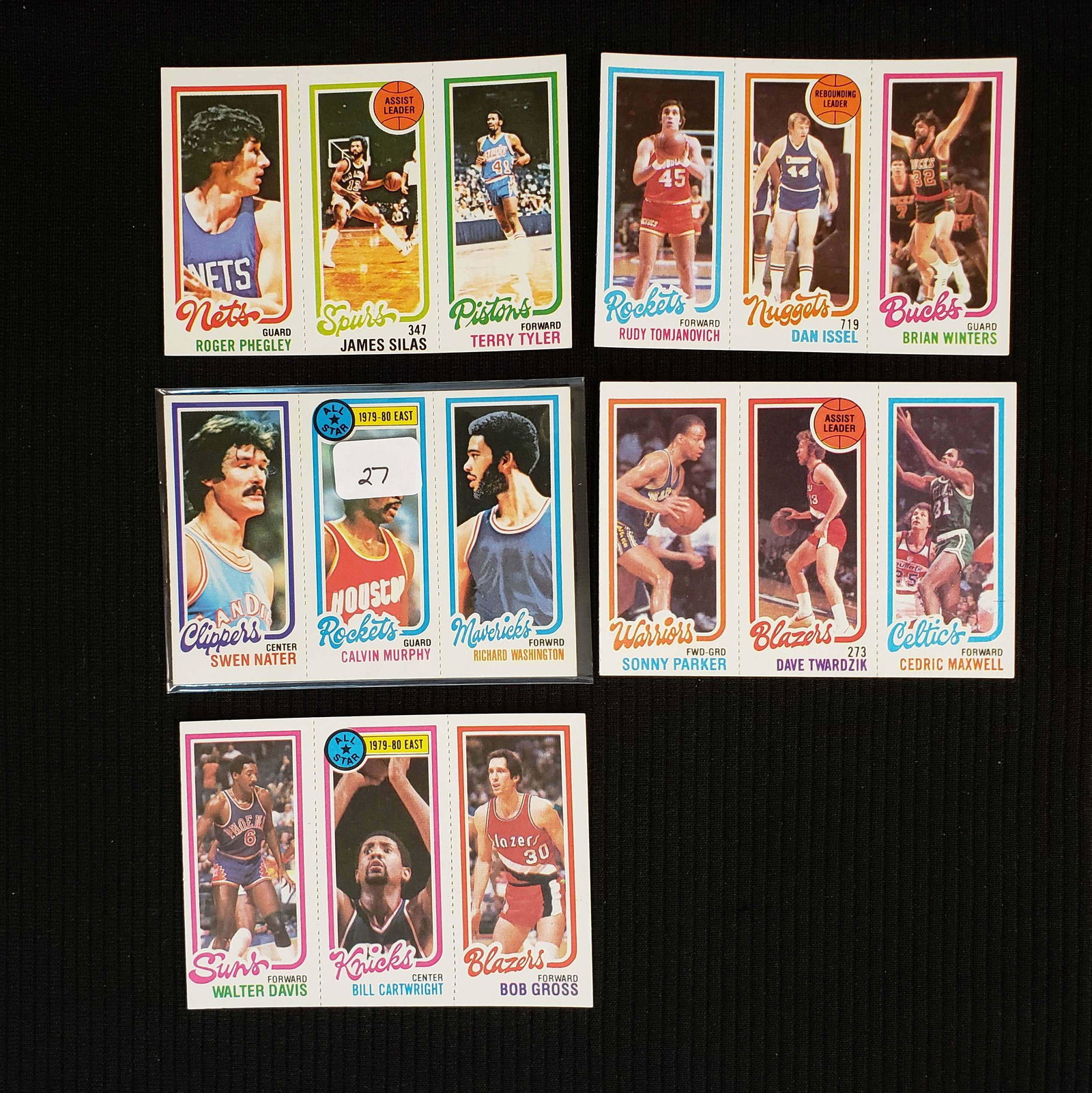LOT OF (5) 1980-81 TOPPS BASKETBALL PANELS NM+: BETTER GRADE VINTAGE BASKETBALL CARDS BILL CARTWRIGHT, DAN ISSEL, CALVIN MURPHY