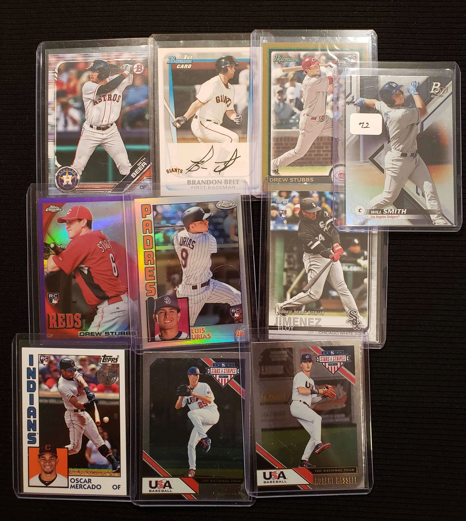 LOT OF 10 BETTER ROOKIE BASEBALL CARDS: SETH BEER, BRANDON BELT, ELOY JIMENEZ