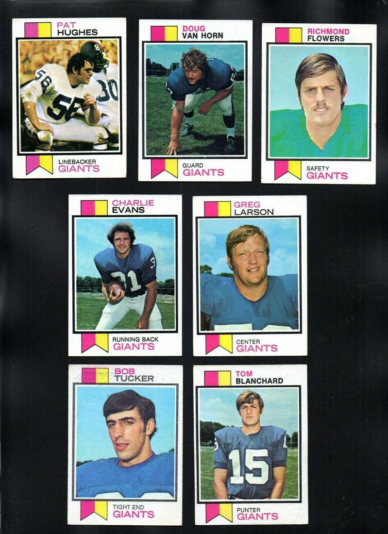 VINTAGE 1973 TOPPS FOOTBALL CARDS: 1973 TOPPS NY GIANTS BLANCHARD, LARSON, VAN HORN, FLOWERS, TUCKER