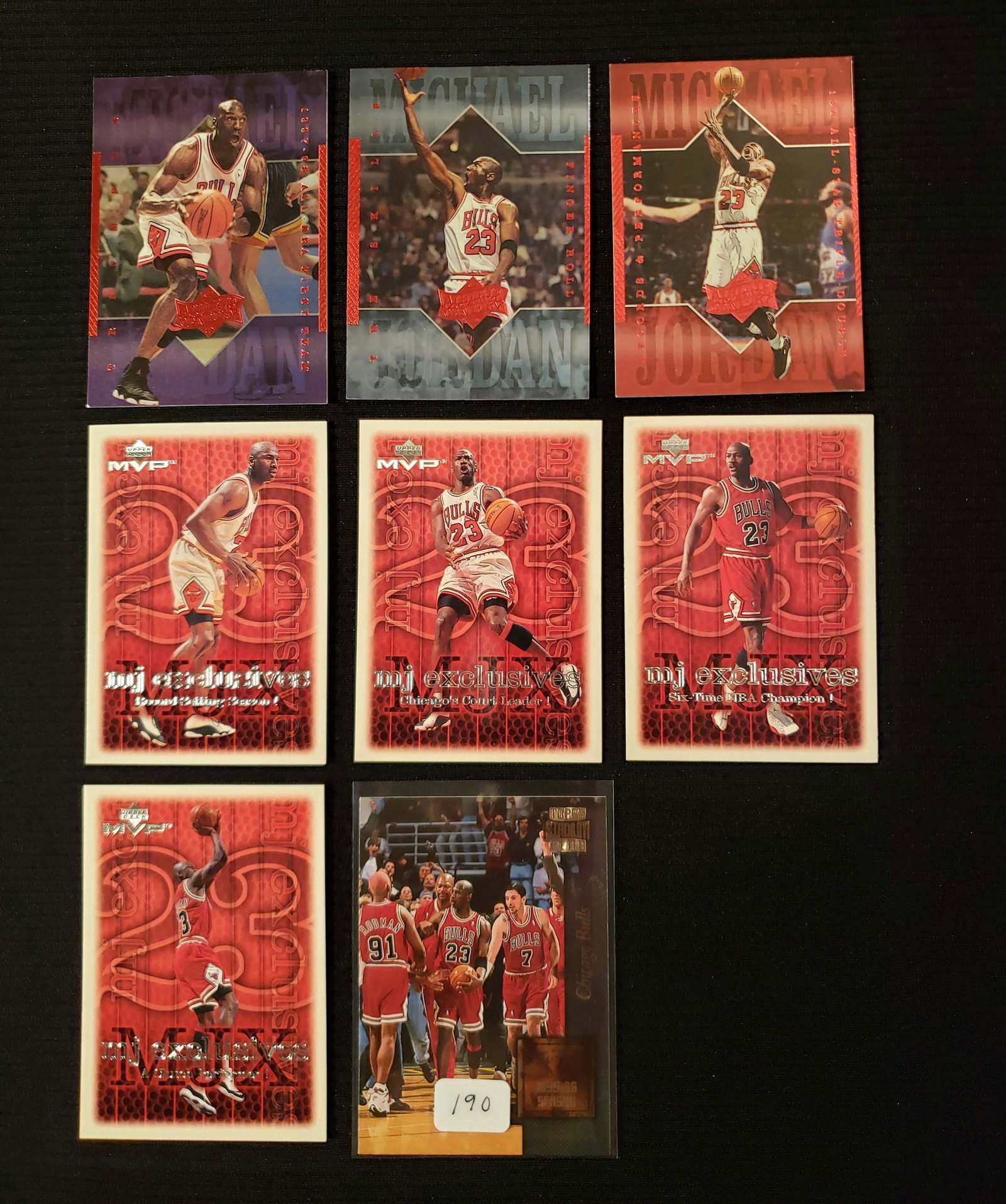 MICHAEL JORDAN CHICAGO BULLS BASKETBALL CARDS: LOT OF 8 MICHAEL JORDAN CARDS ATHELETE OF THE CENTURY AND MVP INSERTS