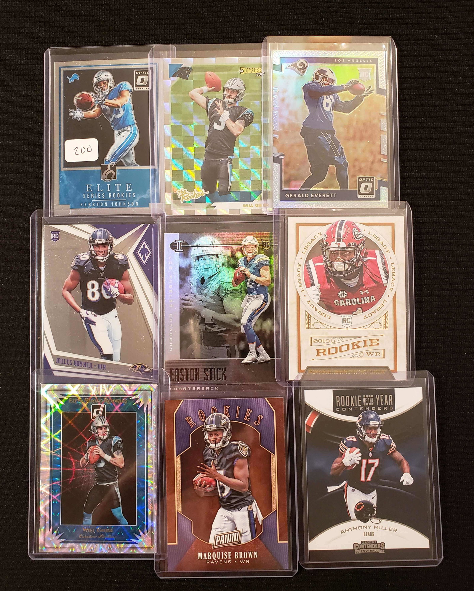 LOT OF 10 ROOKIE NFL FOOTBALL CARDS: KERRYON JOHNSON, WILL GRIER, MARQUISE HOLLYWOOD BROWN, DEEBO SAMUEL, EASTON STICK,