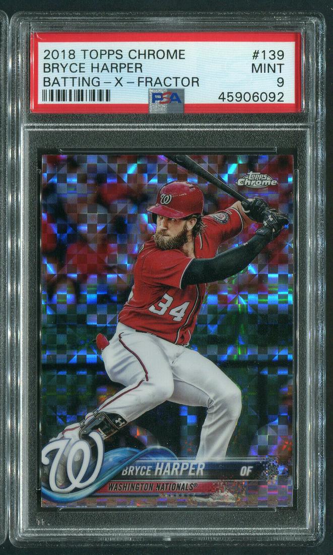 2018 Topps Chrome X FRACTOR Bryce Harper Nationals PSA: 2018 Topps Chrome X FRACTOR Bryce Harper #139 Washimgton Nationals PSA 9