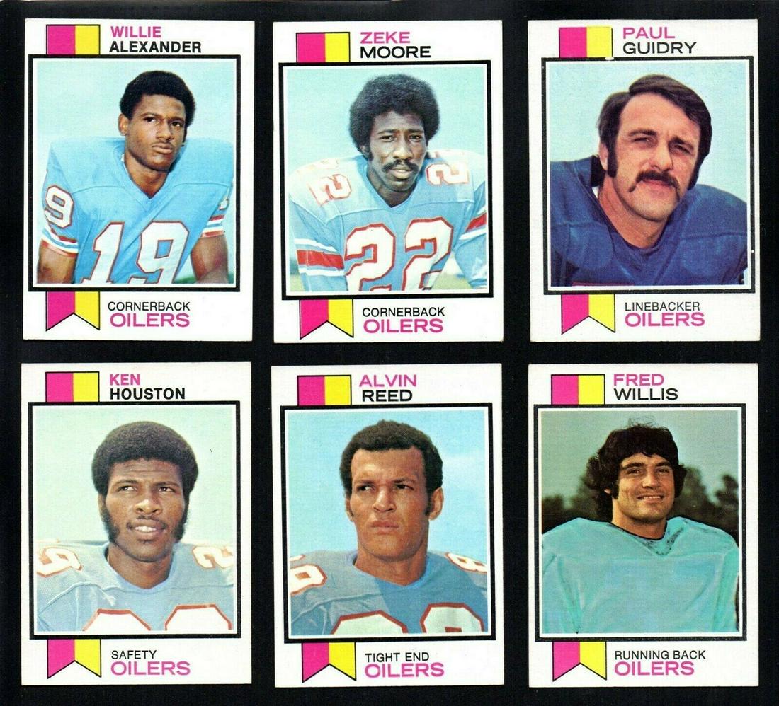 VINTAGE 1973 TOPPS HOUSTON OILERS LOT: OILERS LOT 1973 TOPPS KEN HOUSTON, GUIDRY, WILLIS, MOORE, REED, ALEXANDER