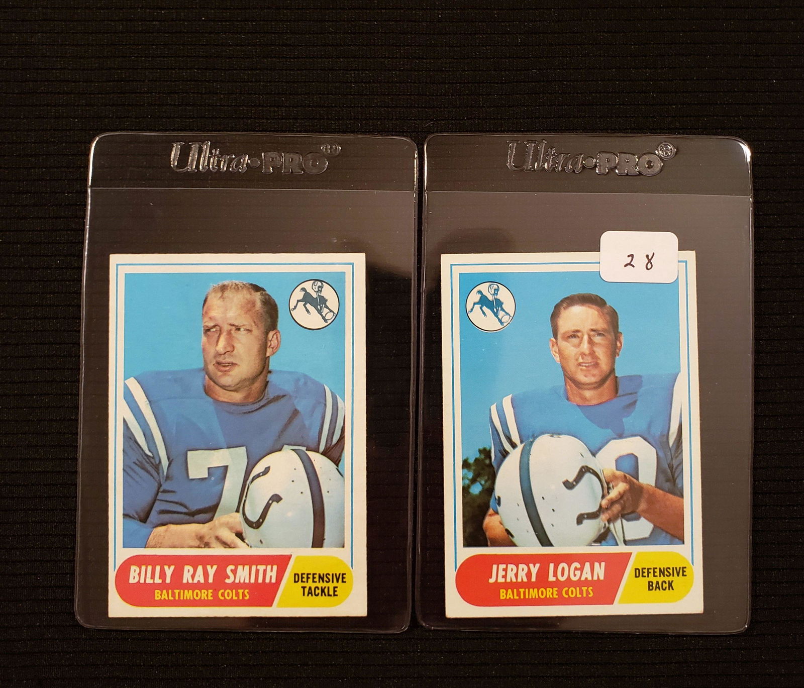 1968 TOPPS FOOTBALL CARDS: BALTIMORE COLTS JERRY LOGAN AND BILLY RAY SMITH