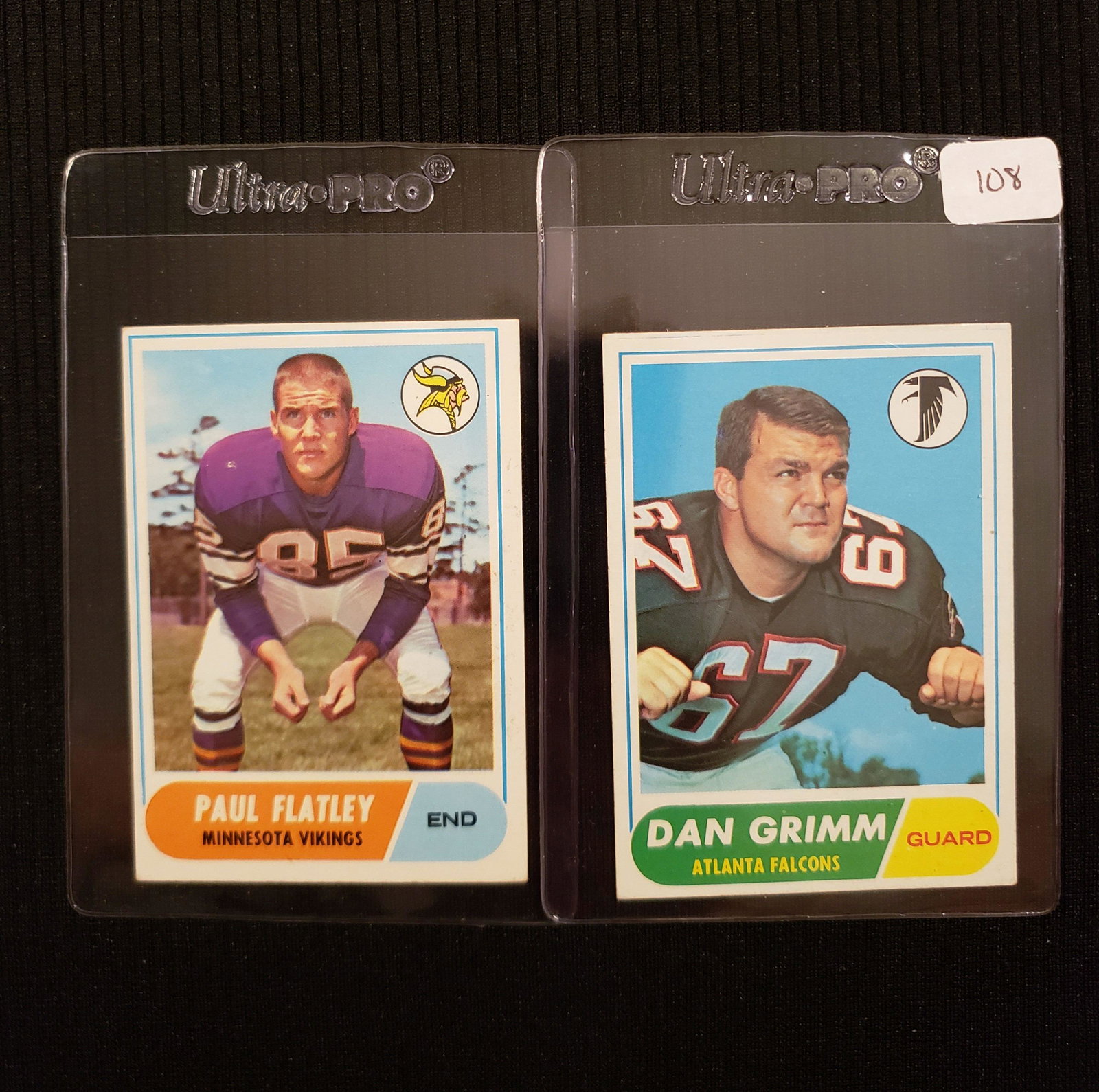 VINTAGE 1968 TOPPS FOOTBALL CARDS: #46 DAN GRIMM AND #81 PAUL FLATLEY