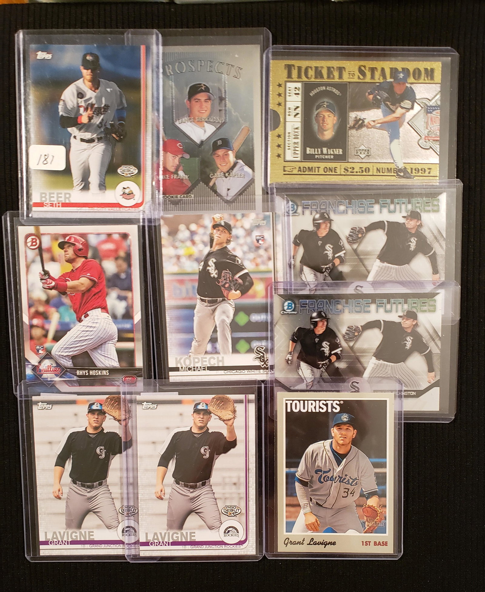 LOT OF 10 BETTER ROOKIE BASEBALL CARDS: SETH BEER, LANCE BERKMAN, NICK MADRIGAL, MICHAEL KOPECH, RHYS HOSKINS, GRANT LAVIGNE