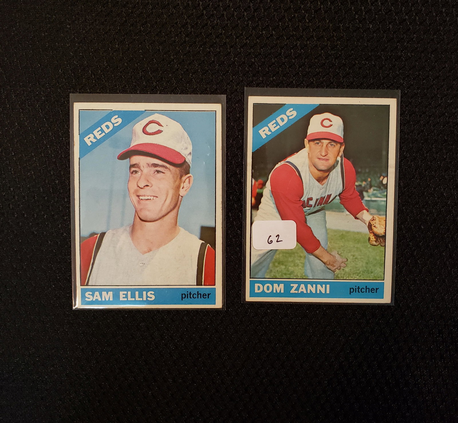 BETTER GRADE 1966 TOPPS BASEBALL CINCY REDS CARDS: DOM ZANNI #233, SAM ELLIS #250
