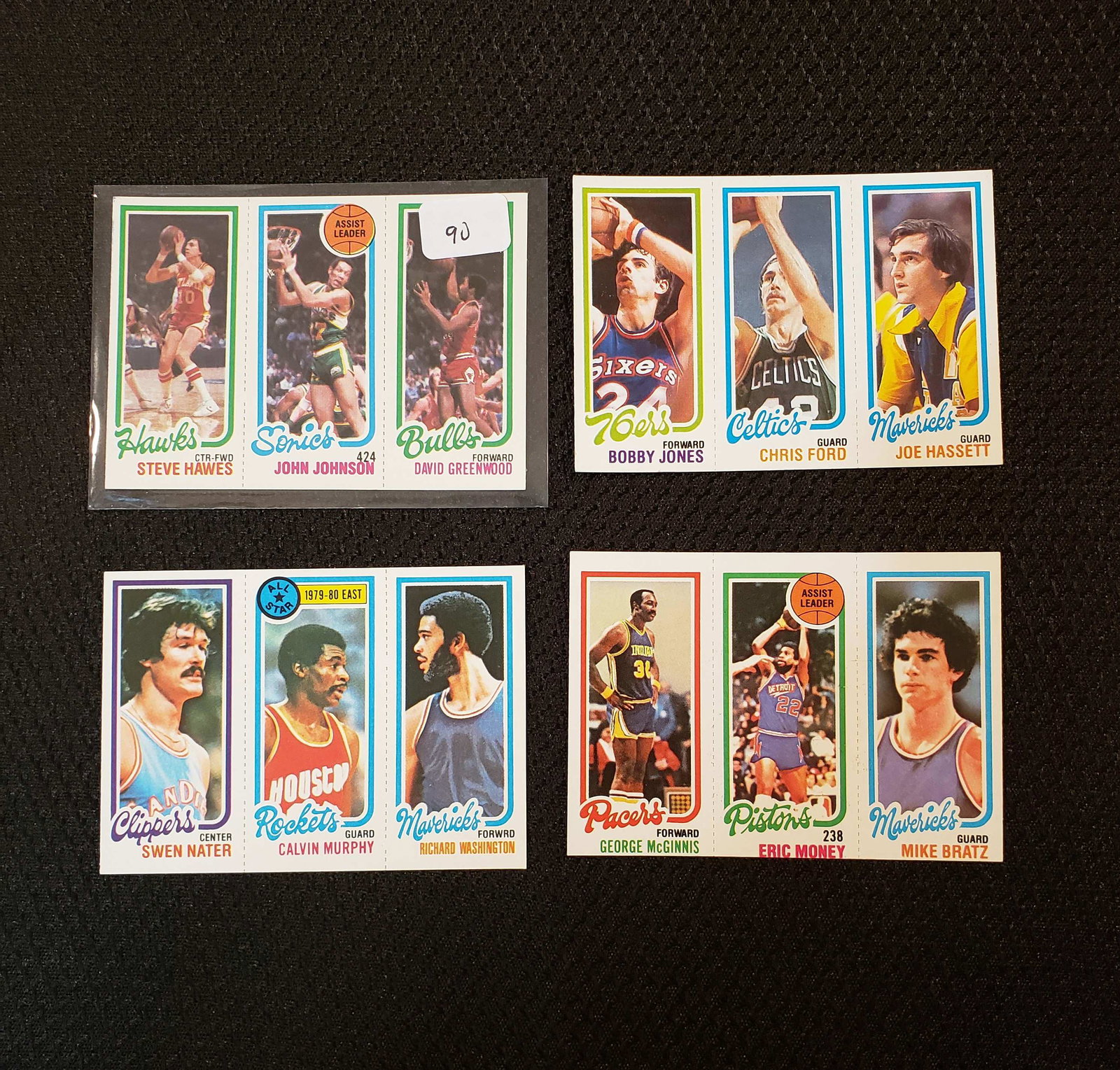 LOT OF 4 1980-81 TOPPS BASKETBALL CARDS: 4 MINT PANELS GEORGE McGINNIS, BOBBY JONES, CALVIN MURPHY