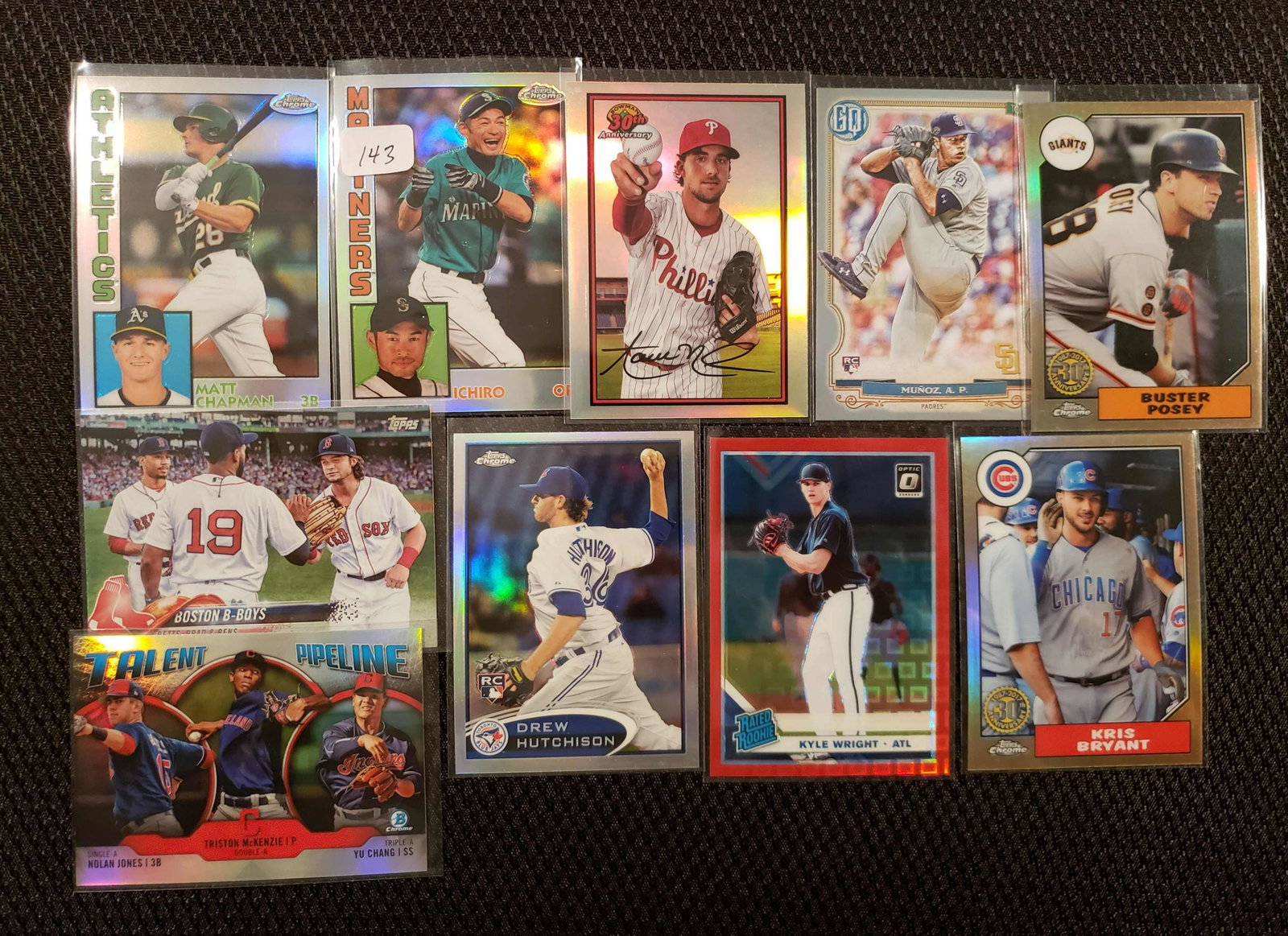 LOT OF 20 BASEBALL REFRACTORS, INSERTS, SPS & PARALLELS: ICHIRO, MATT CHAPMAN, AARON NOLA CH YOUNG WINNER, KYLE WRIGHT 07/99