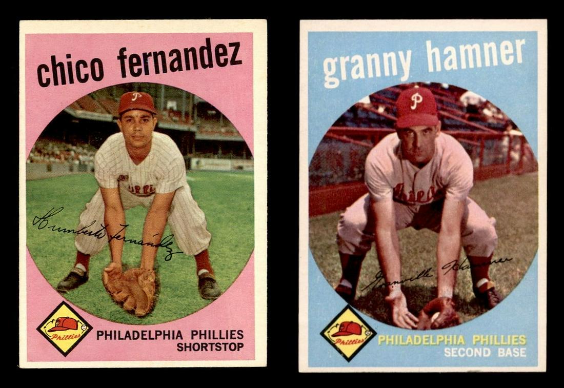 1959 TOPPS BASEBALL SET BREAK MID-HIGH GRADE EXMT ON: 1959 Topps #452 Chico Fernandez & #436 Granny Hamner PHILADELPHIA PHILLIES EXMT