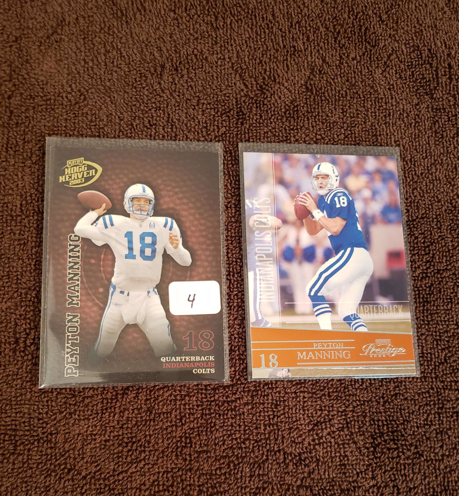 LOT OF 2 PEYTON MANNING CARDS: 2003 PLAYOFF HOGG HEAVEN INSERT, 2006 PLAYOFF PRESTIGE