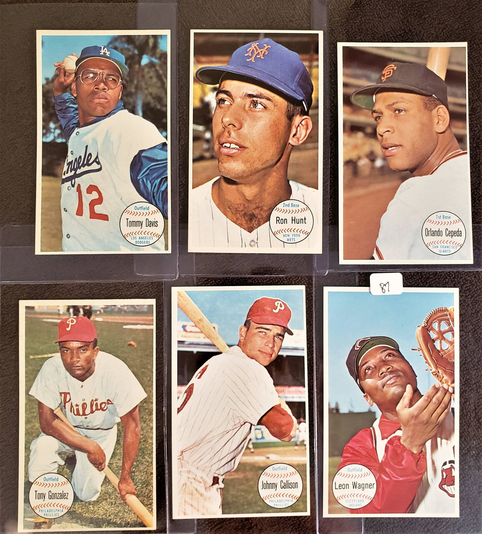 LOT OF 6 JUMBO 1964 TOPPS GIANTS EXMT+: ORLANDO CEPEDA, LEON WAGNER, RON HUNT, TOMMY DAVIS, JOHNNY CALLISON, TONY GONZALEZ