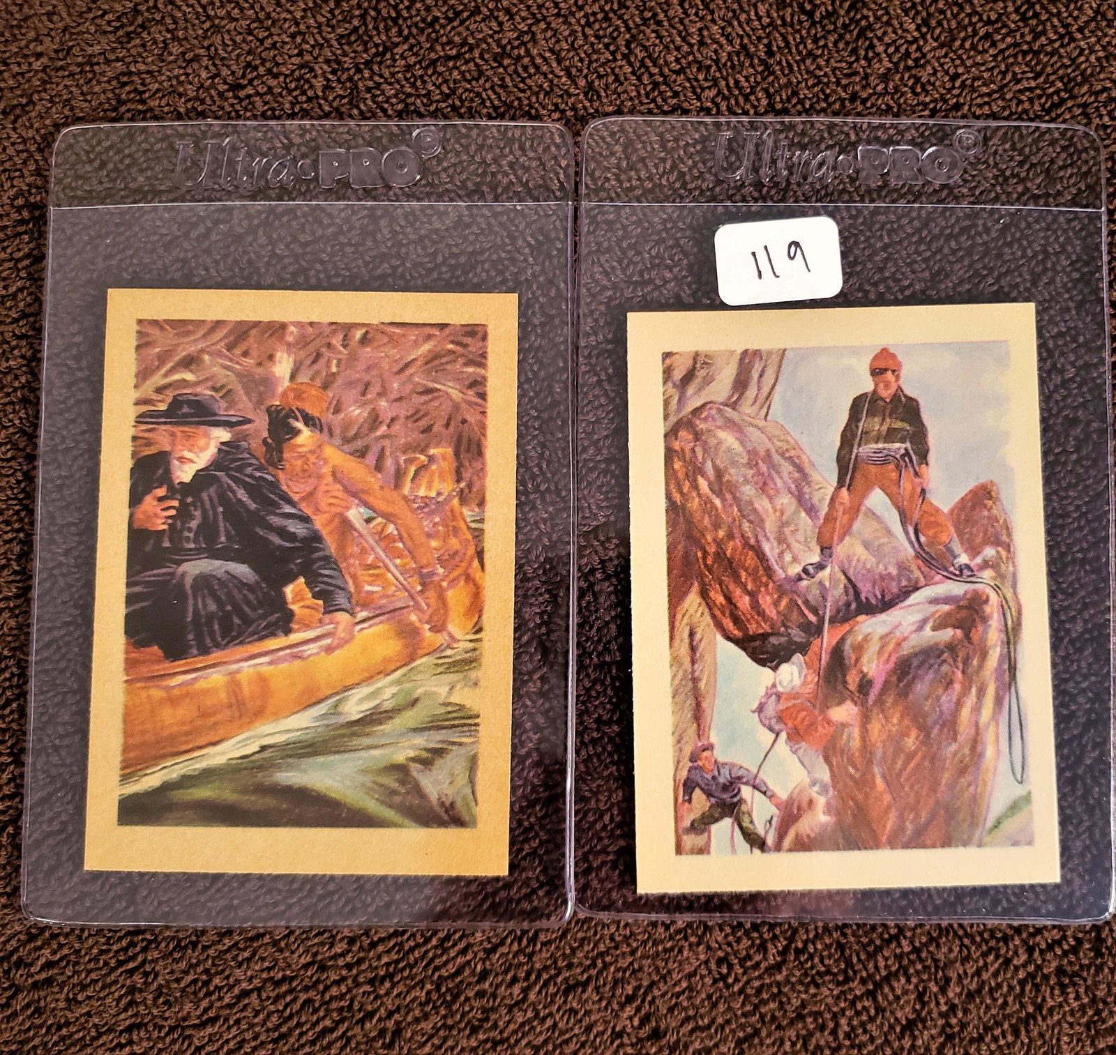 LOT OF 2 1959 ADVENTURE GUM CARDS NEAR MINT: #40 MOUNTAIN CLIMBING, MONKEY STYLE, #48 MARQUETTEâ€¦PRIEST & PIONEER