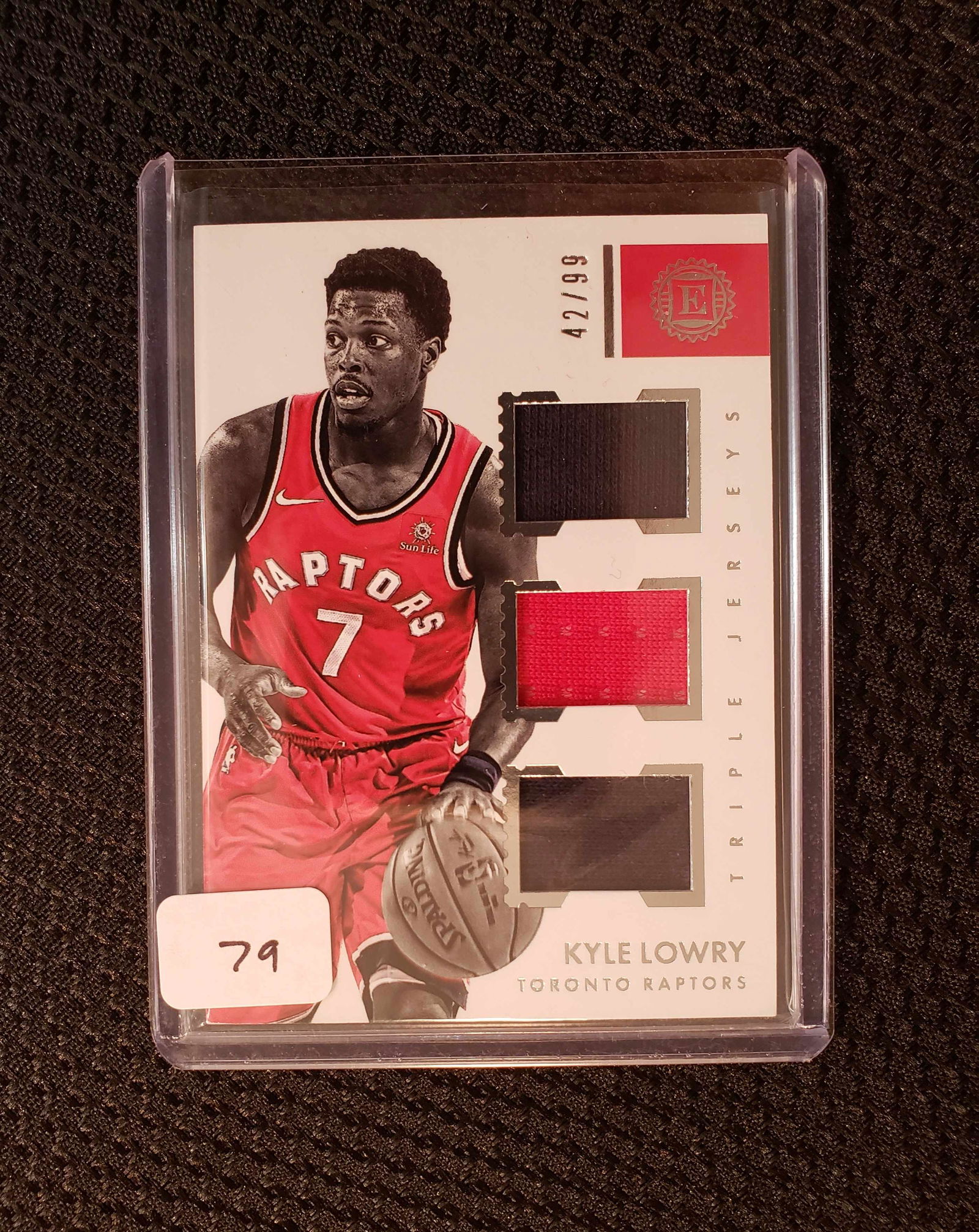KYLE LOWRY TORONTO RAPTORS TRIPLE JERSEY CARD (1 of 2)