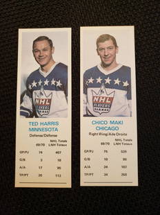 1971 DADS COOKIES NHL HOCKEY INSERT CARDS: TED HARRIS MINNESOTA NORTH STARS AND CHICO MAKI CHICAGO BLACK HAWKS