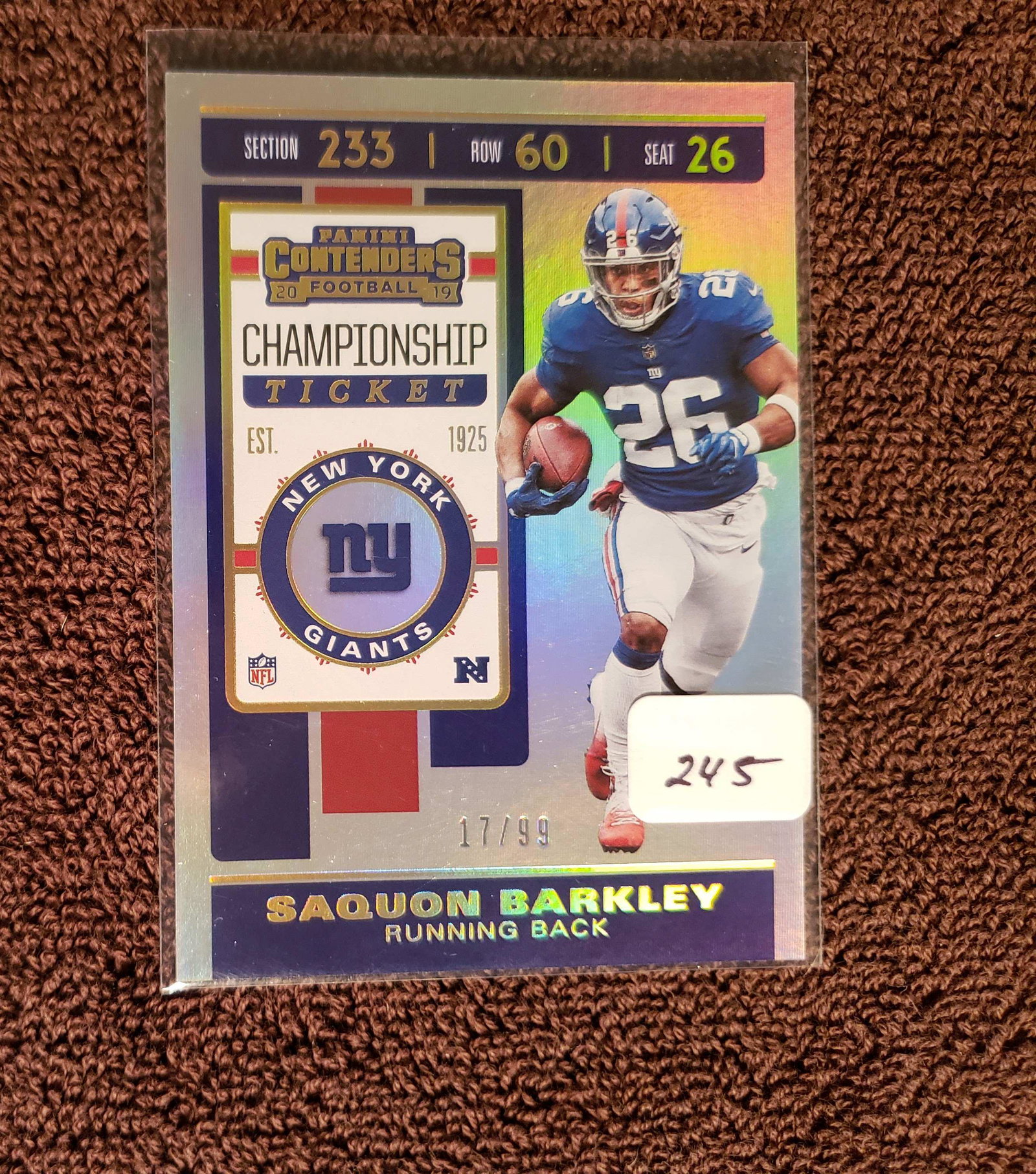 PANINI CONTENDERS SAQUON BARKLEY 17/99: SHAQUON BARKLEY HOLO FOIL NUMBERED SP