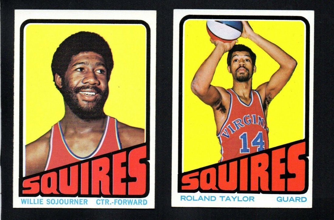VINTAGE SQUIRES LOT 1972-73 TOPPS BASKETBALL CARDS: SQUIRES LOT 1972-73 TOPPS #177 ROLAND TAYLOR, #232 WILLIE SOJOURNER
