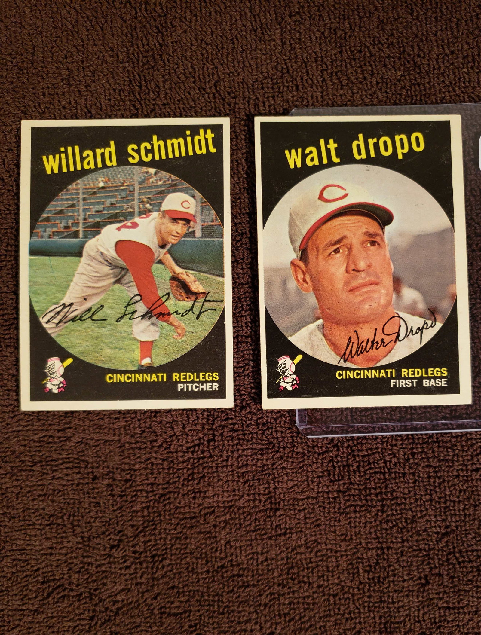 BETTER GRADE 1959 TOPPS BASEBALL CARDS EXMT: CINCINNATI REDLEGS WILLARD SCHMIDT #171, WALT DROPO #158 EXMT