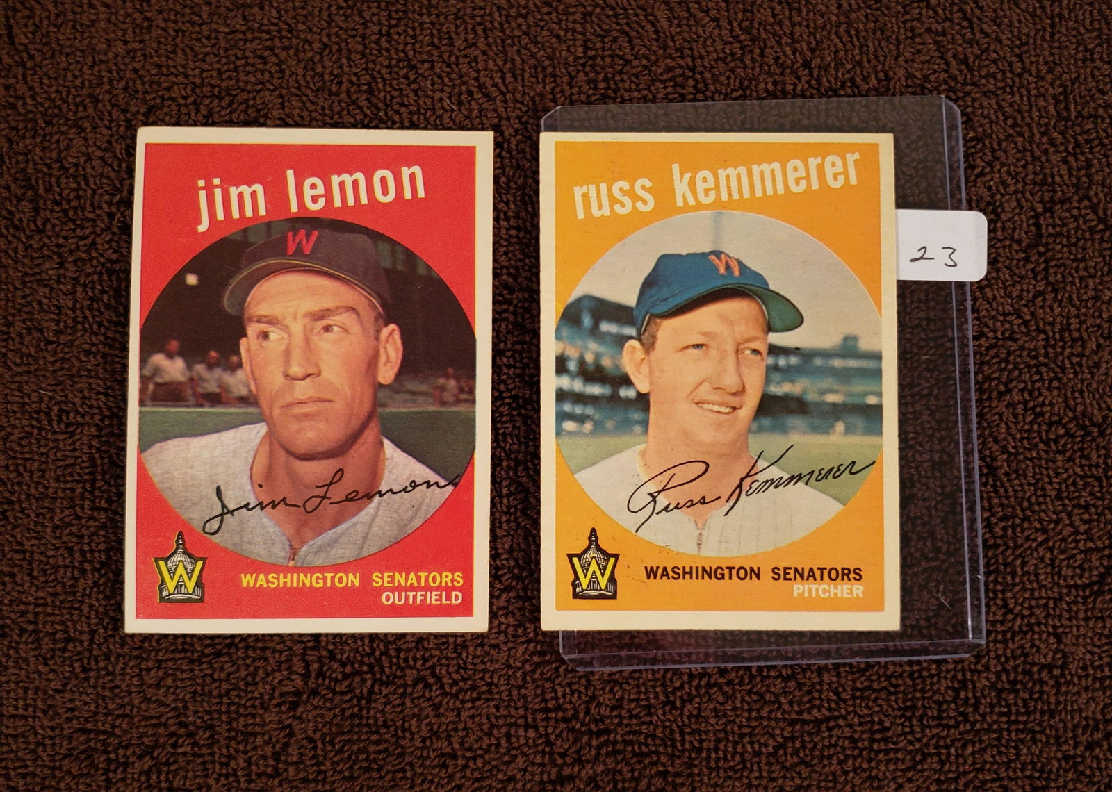BETTER GRADE 1959 TOPPS BASEBALL CARDS EXMT: WASH. SENATORES # 191 RUSS KEMMERER, #215 JIM LEMON