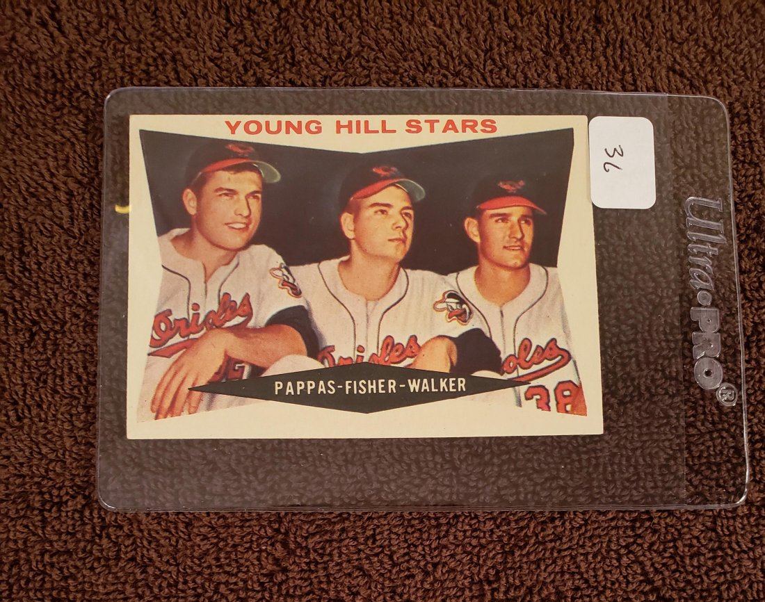 1960 TOPPS ORIOLES YOUNG HILL STARS MILT PAPPAS: 1960 TOPPS BASEBALL ORIOLES YOUNG HILL STARS PAPPAS, FISHER, WALKER